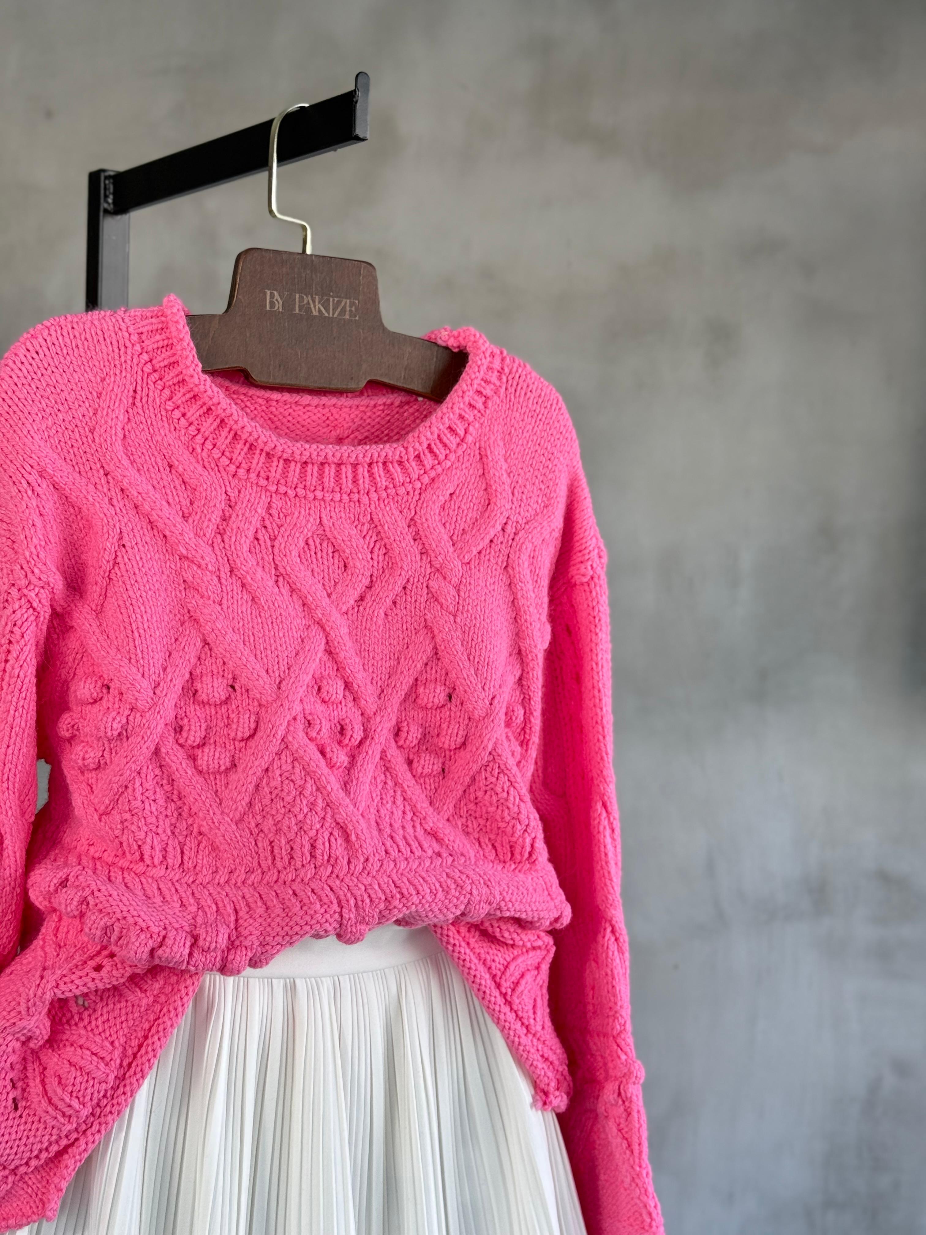 Premium Kalite Angora Dokulu Kazak (Pembe)