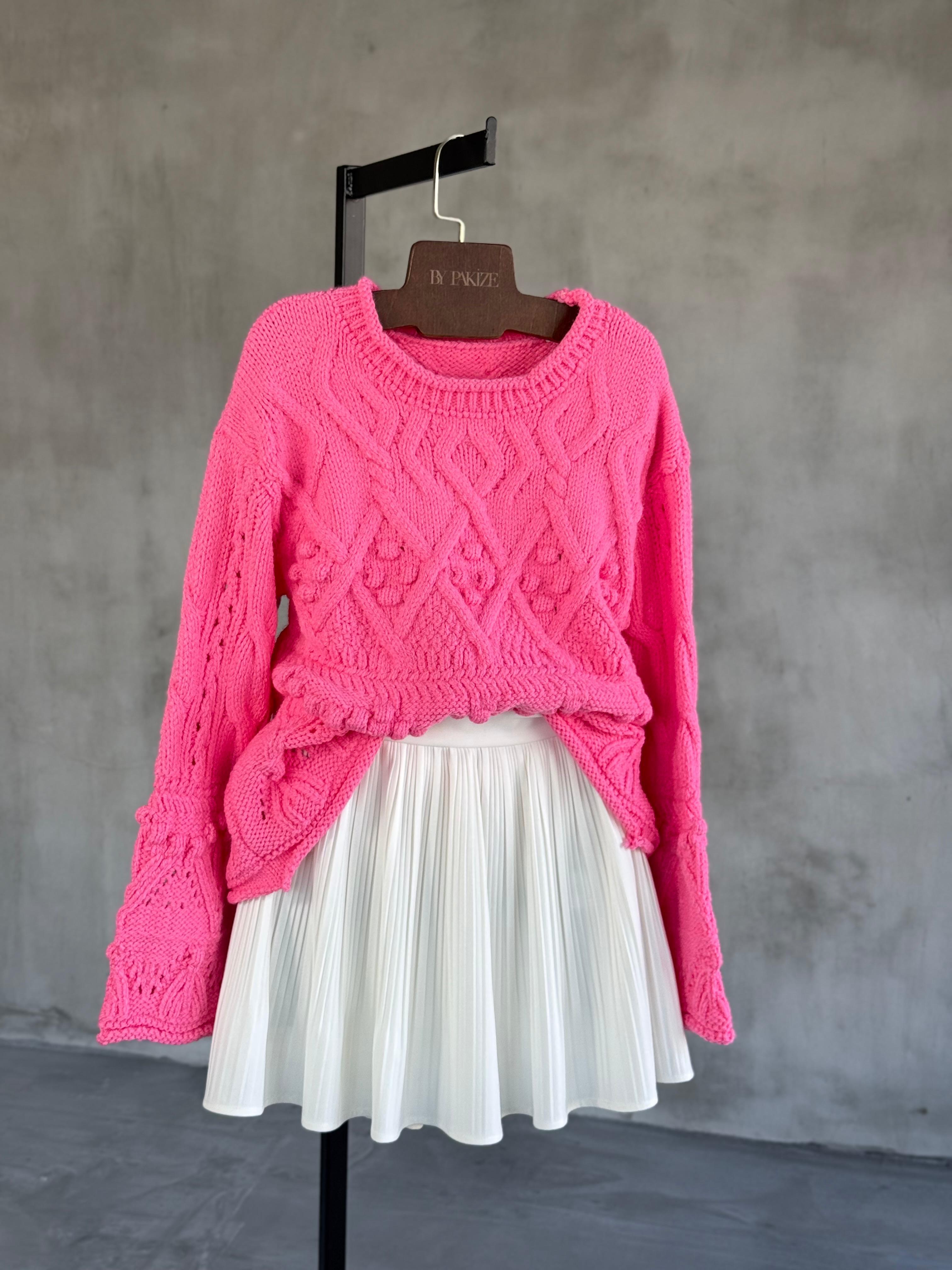 Premium Kalite Angora Dokulu Kazak (Pembe)