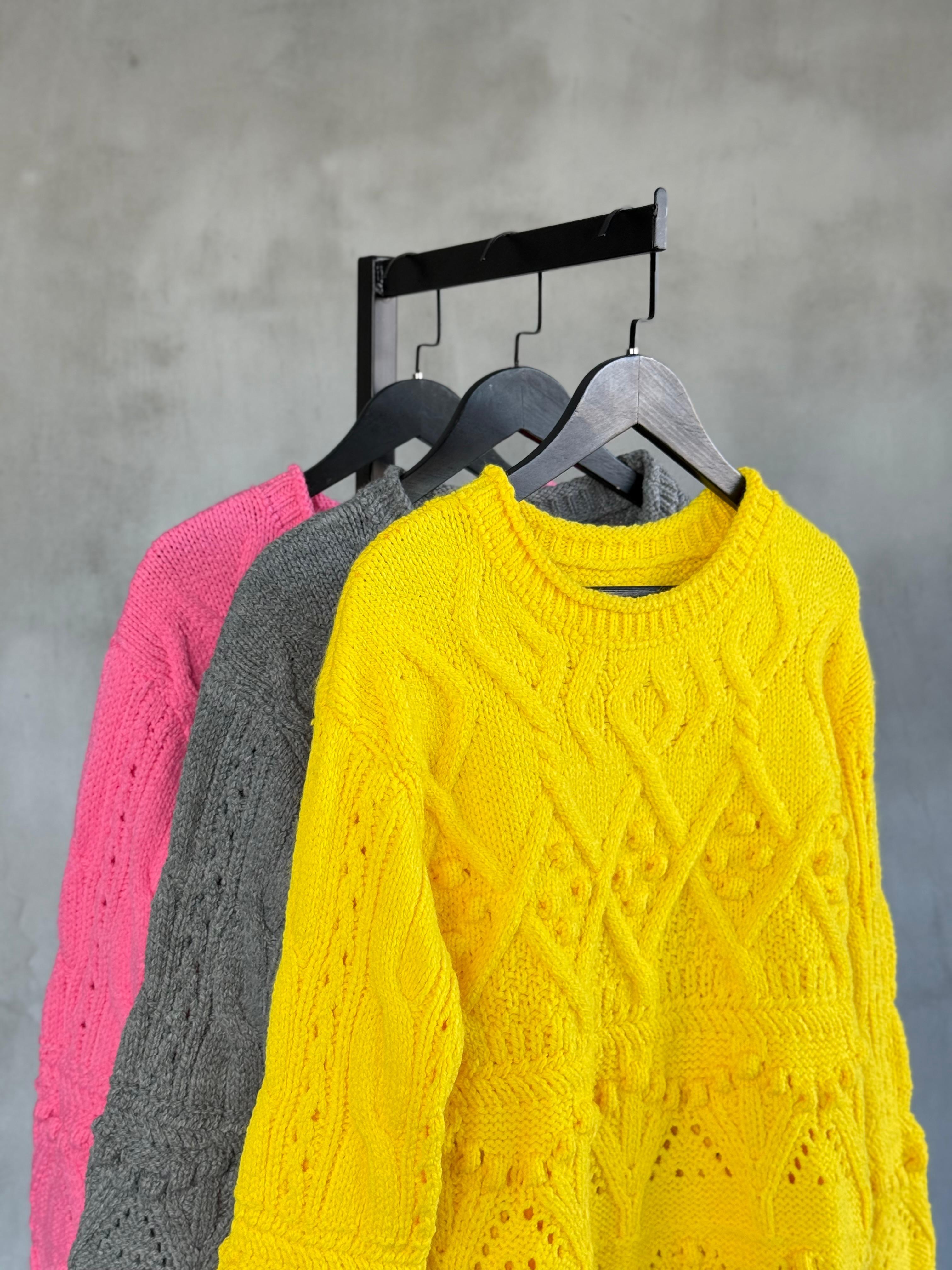 Premium Kalite Angora Dokulu Kazak (Sarı)