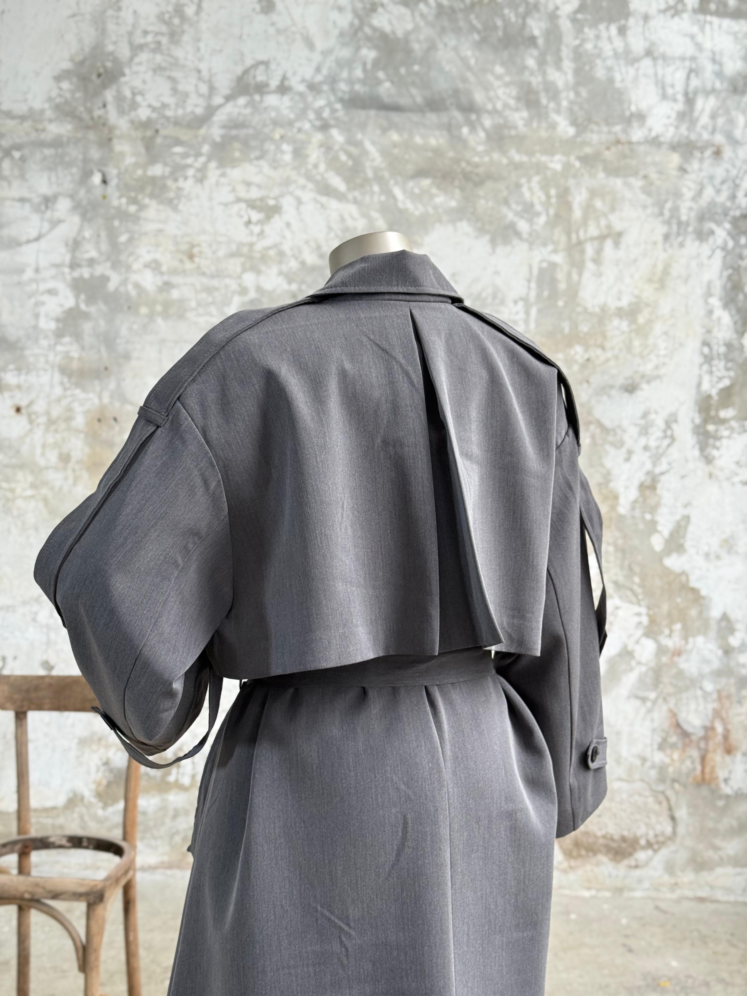 Premium Kalite Omuzu Uzun Apoletli Trençkot (Antrasit)