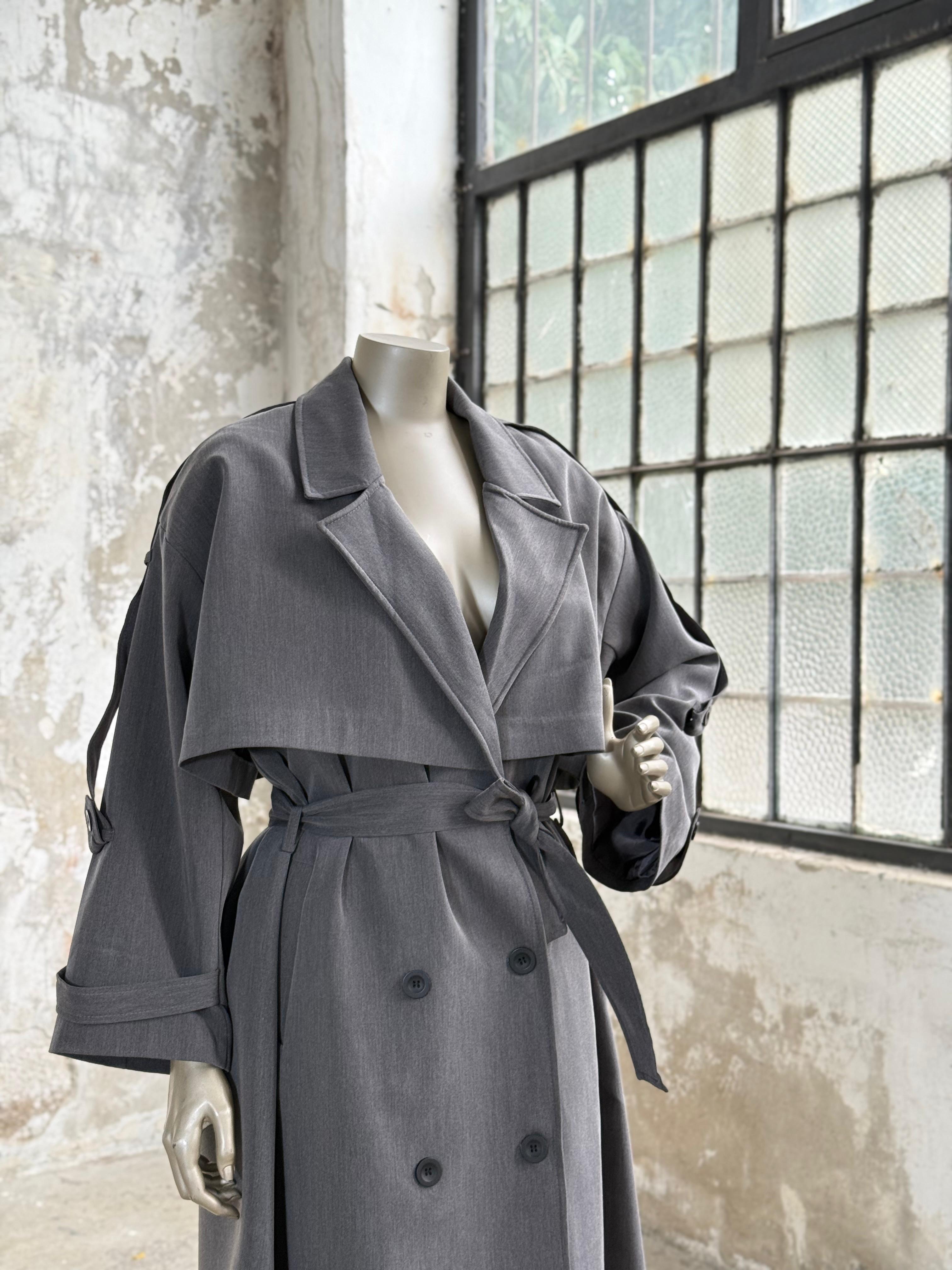 Premium Kalite Omuzu Uzun Apoletli Trençkot (Antrasit)