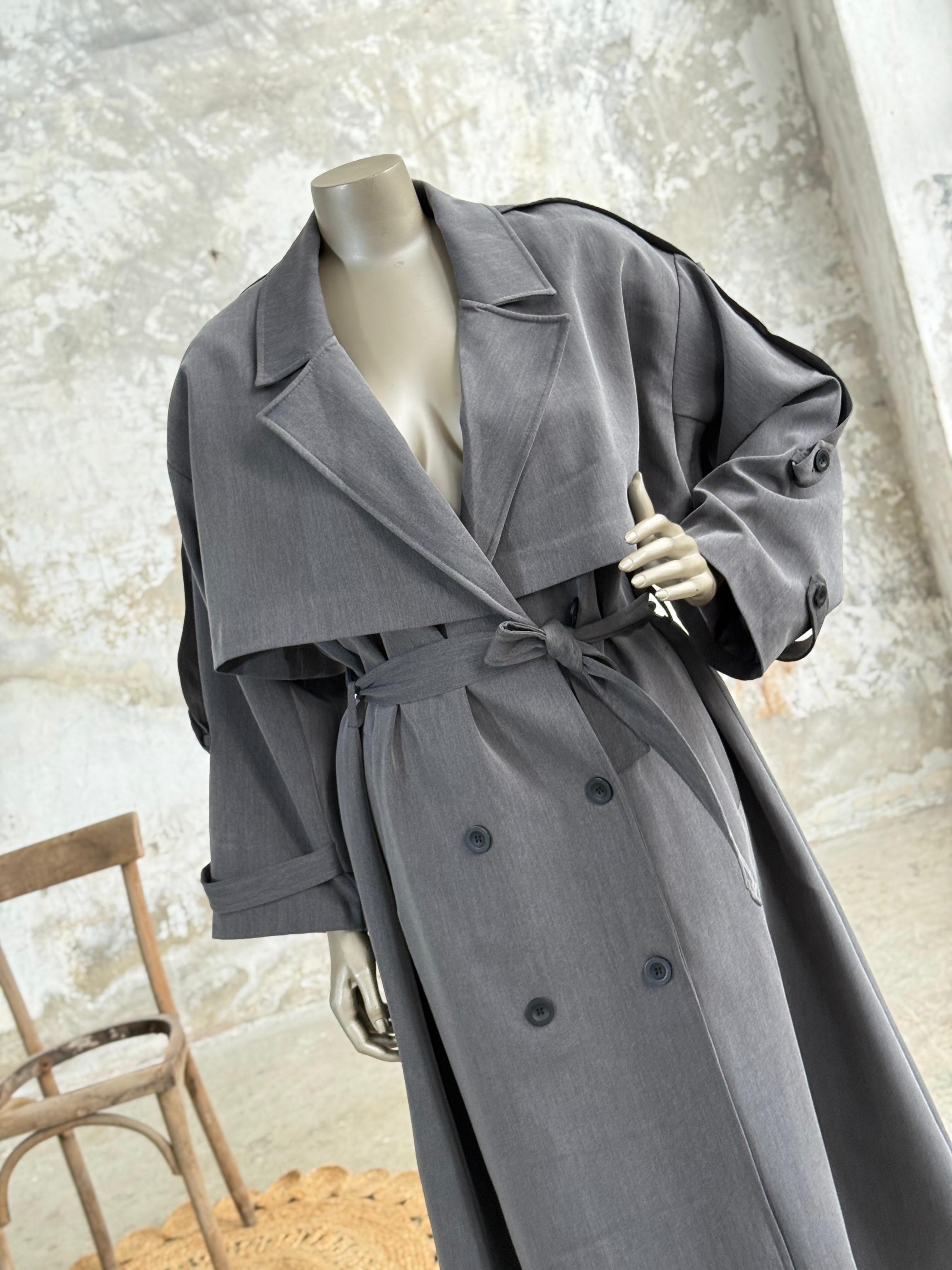 Premium Kalite Omuzu Uzun Apoletli Trençkot (Antrasit)