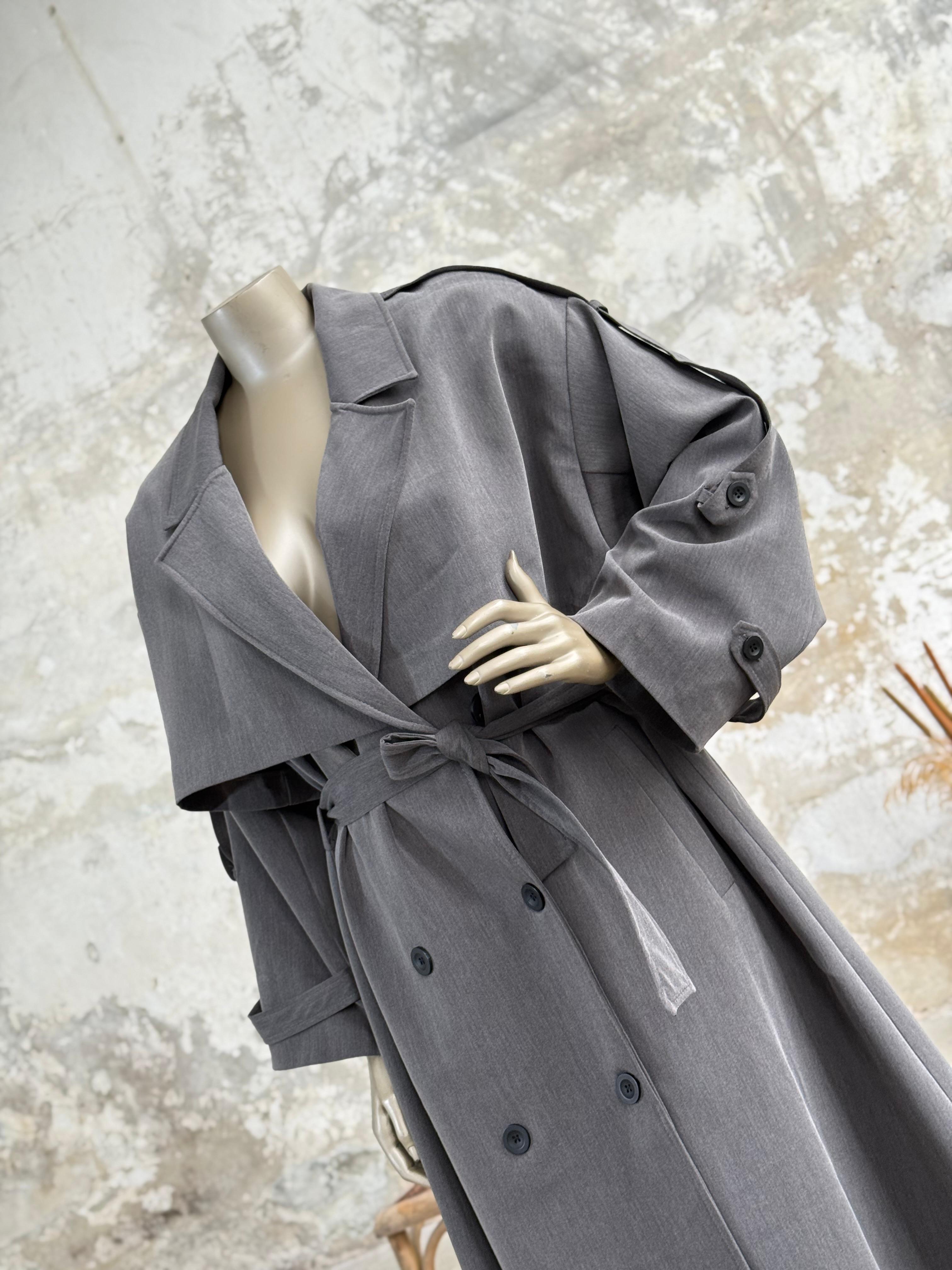 Premium Kalite Omuzu Uzun Apoletli Trençkot (Antrasit)