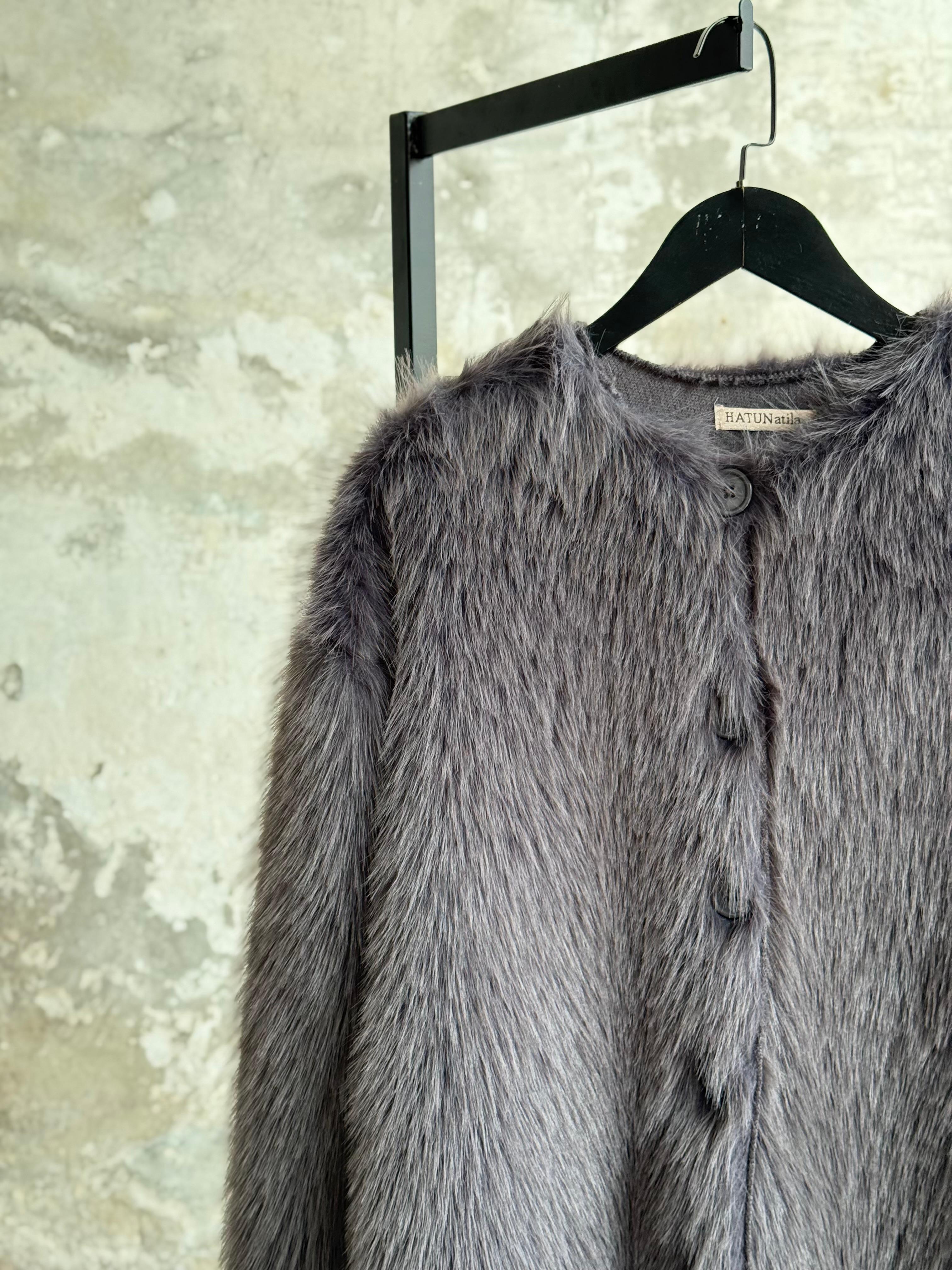 Premium Oversize Peluş Kürk Ceket (Gri)