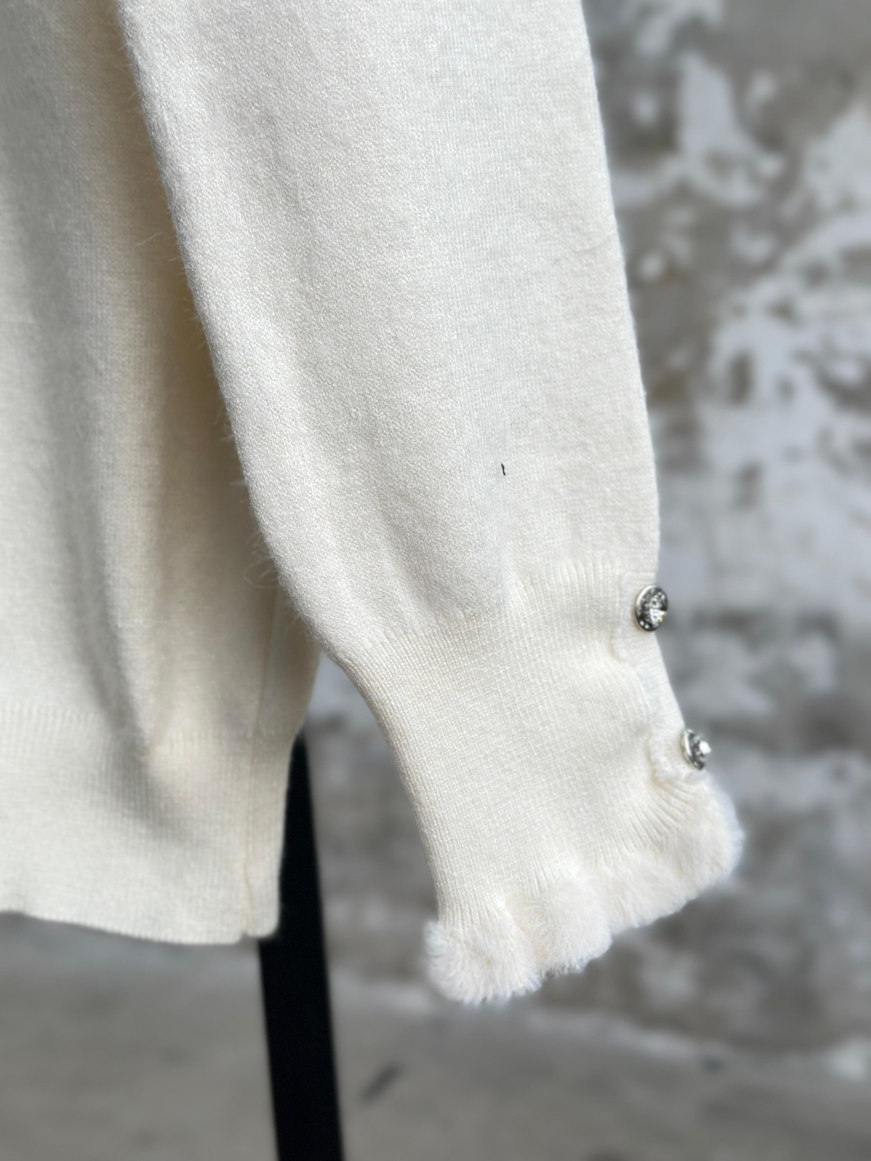 Premium Seri Yaka Fırfır Taş Detay Angora Kazak (Ekru)