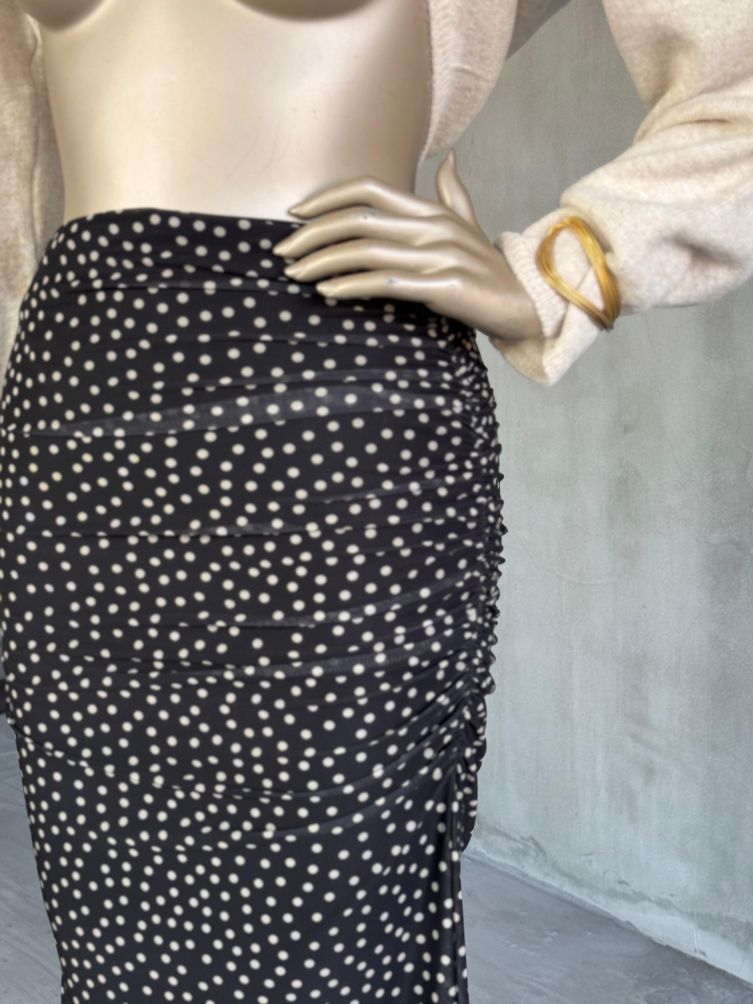 Puantiyeli Drape Detaylı Transparan Midi Etek (Siyah)