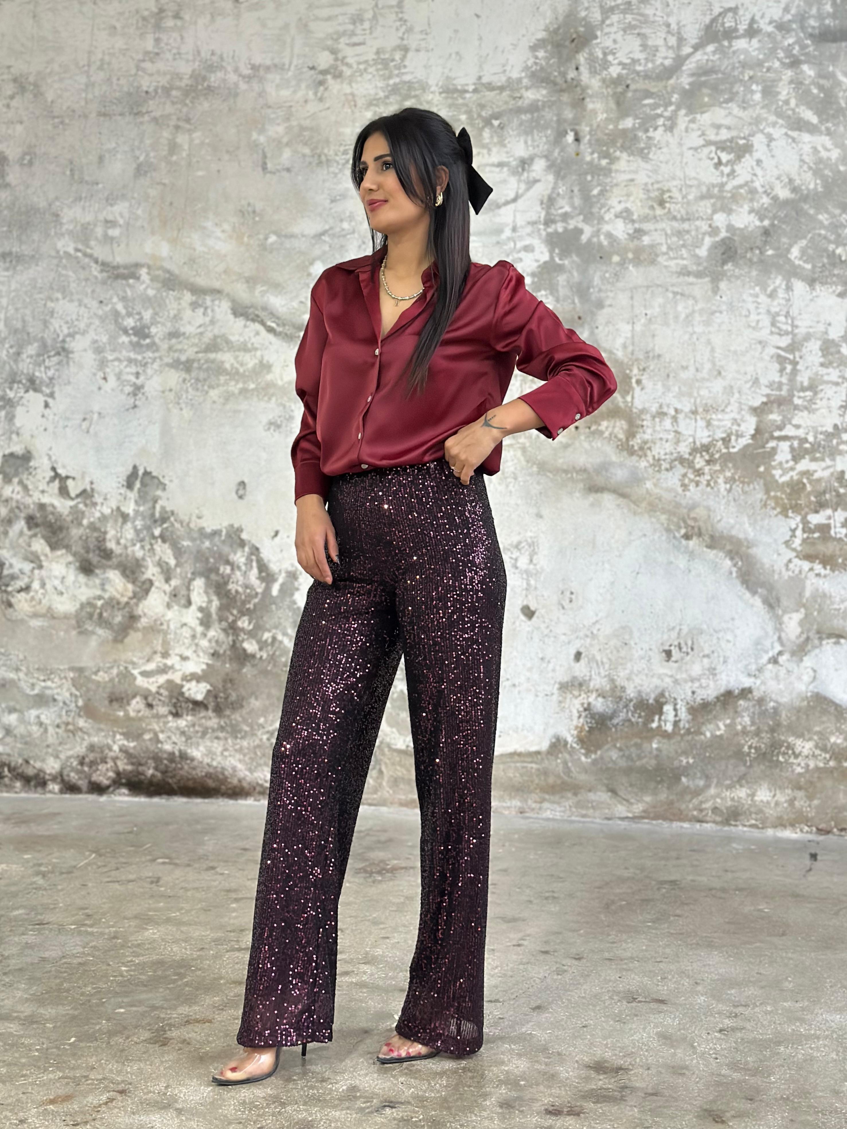 Pul Payet İşçilikli Astarlı Pantolon (Bordo)
