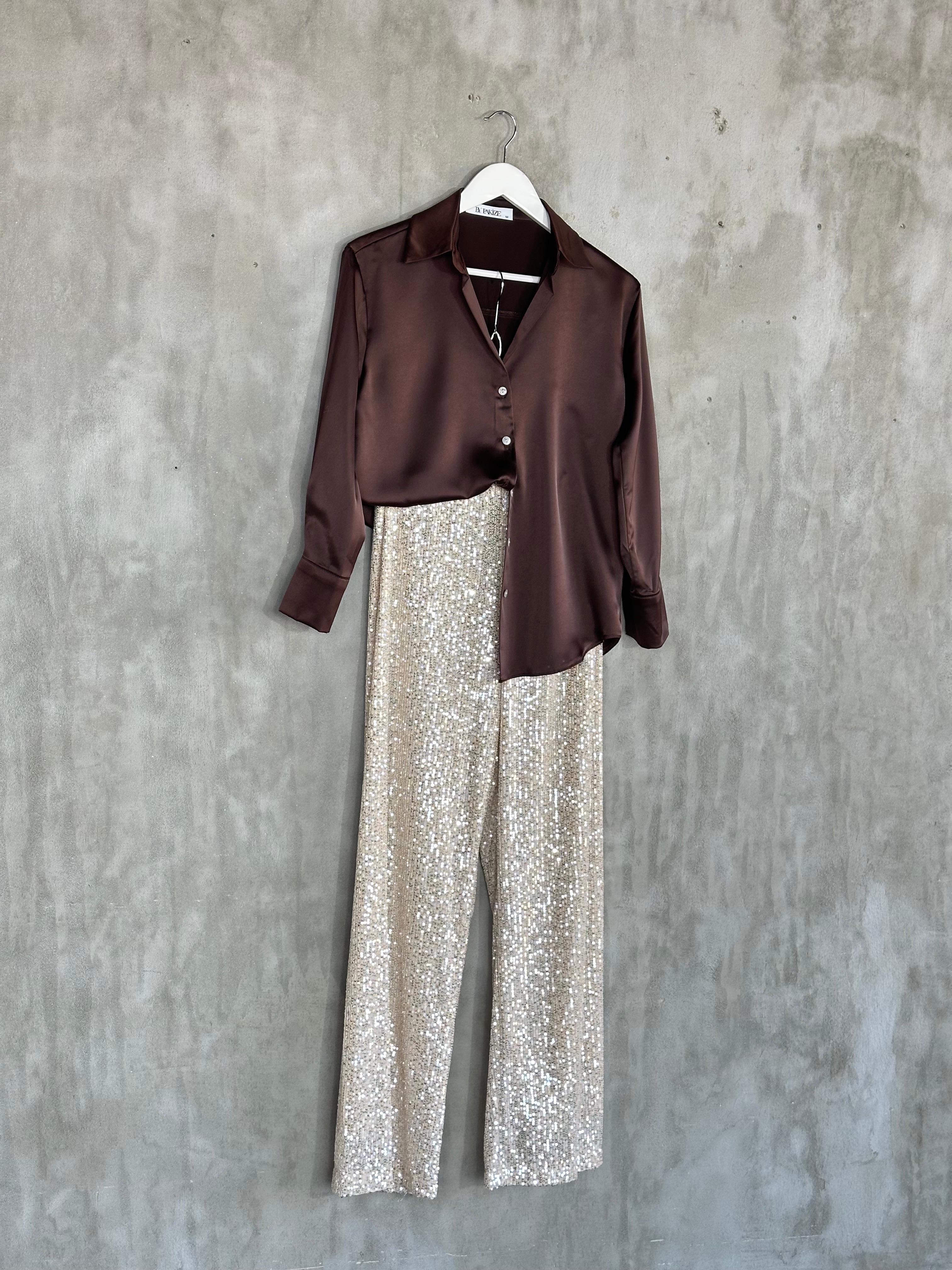 Pul Payet İşçilikli Astarlı Pantolon (Gold)