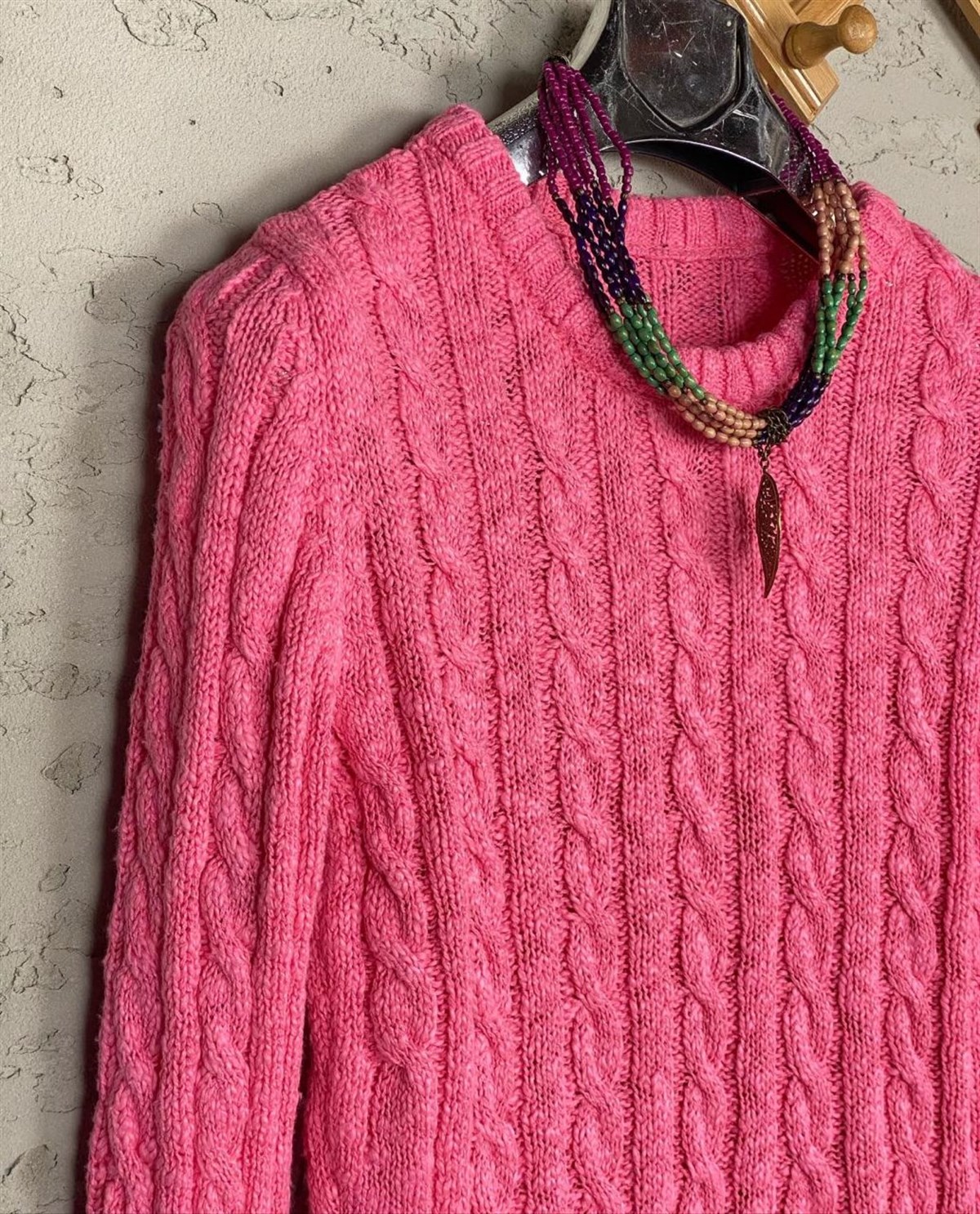 Saç Örgü Kazak (Pembe)