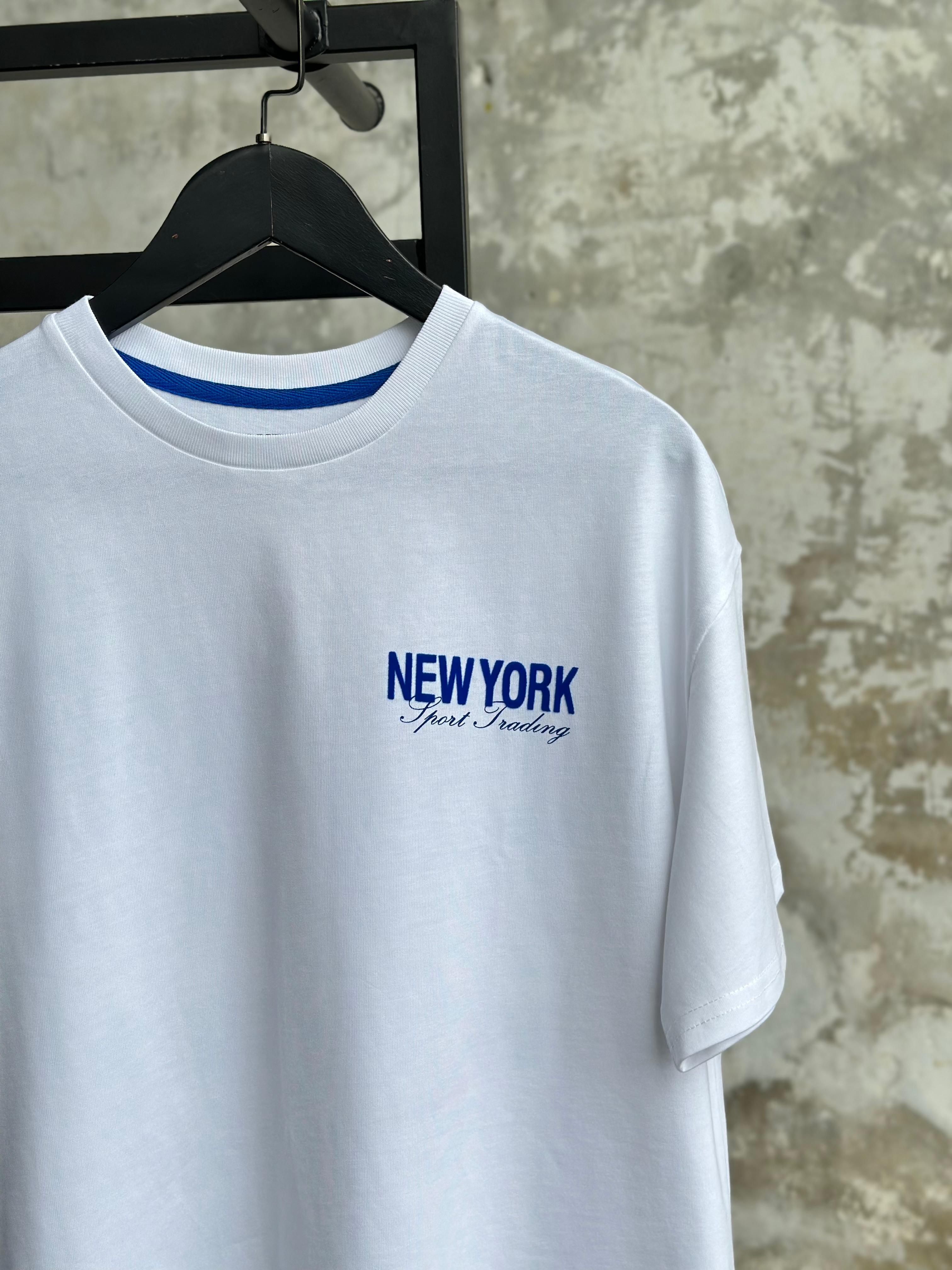 Saks Sırt Yazı Baskılı Oversize Tişört (Beyaz) 