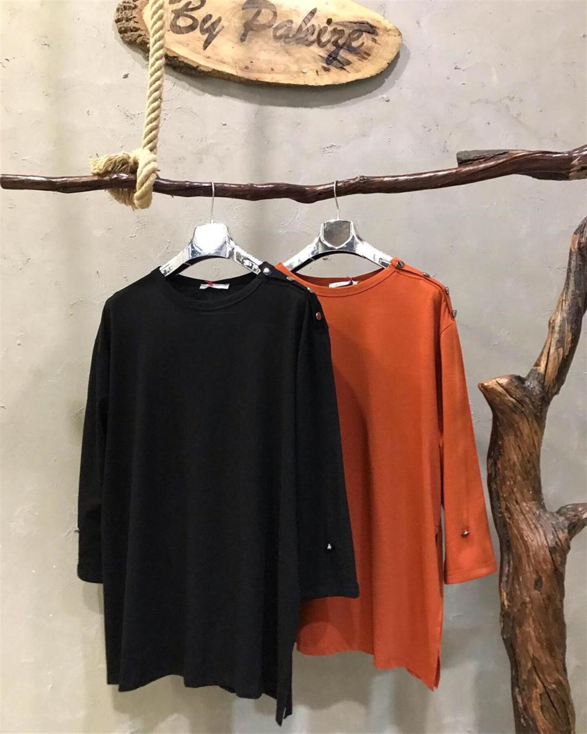 Salaş Oversize Penye Bluz (KİREMİT&SİYAH)