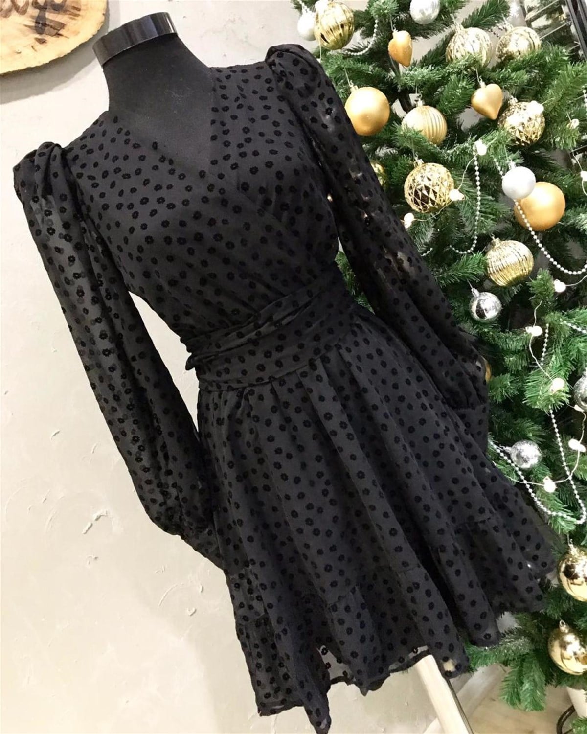 Şifon Kumaş Mini Elbise (SİYAH)