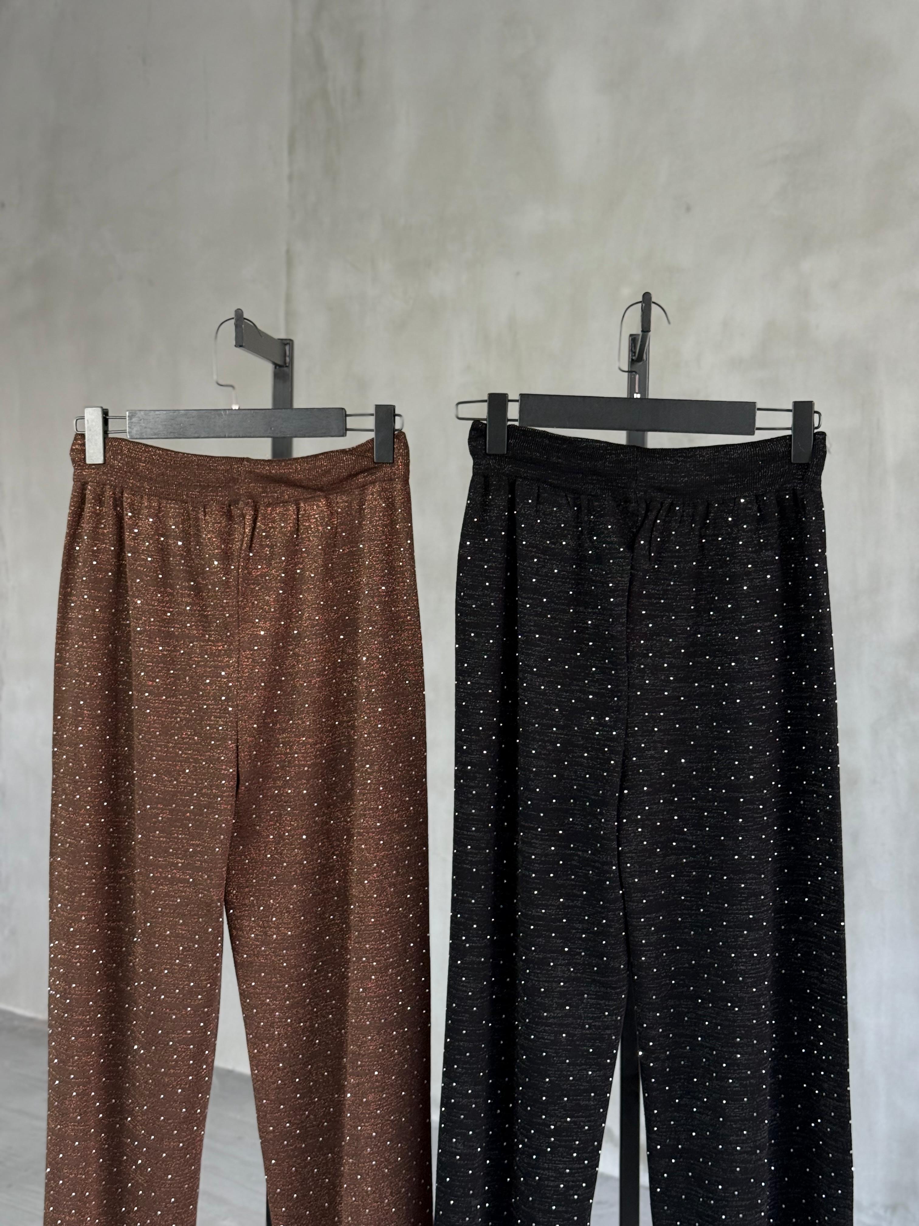 Sim Detaylı Taşlı Çelik Örgü Pantolon (Siyah)