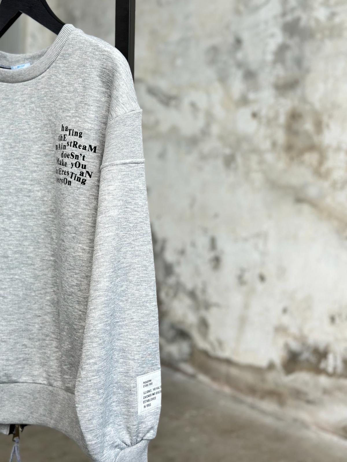 Sırt Fermuar Detaylı Sweat (Gri)