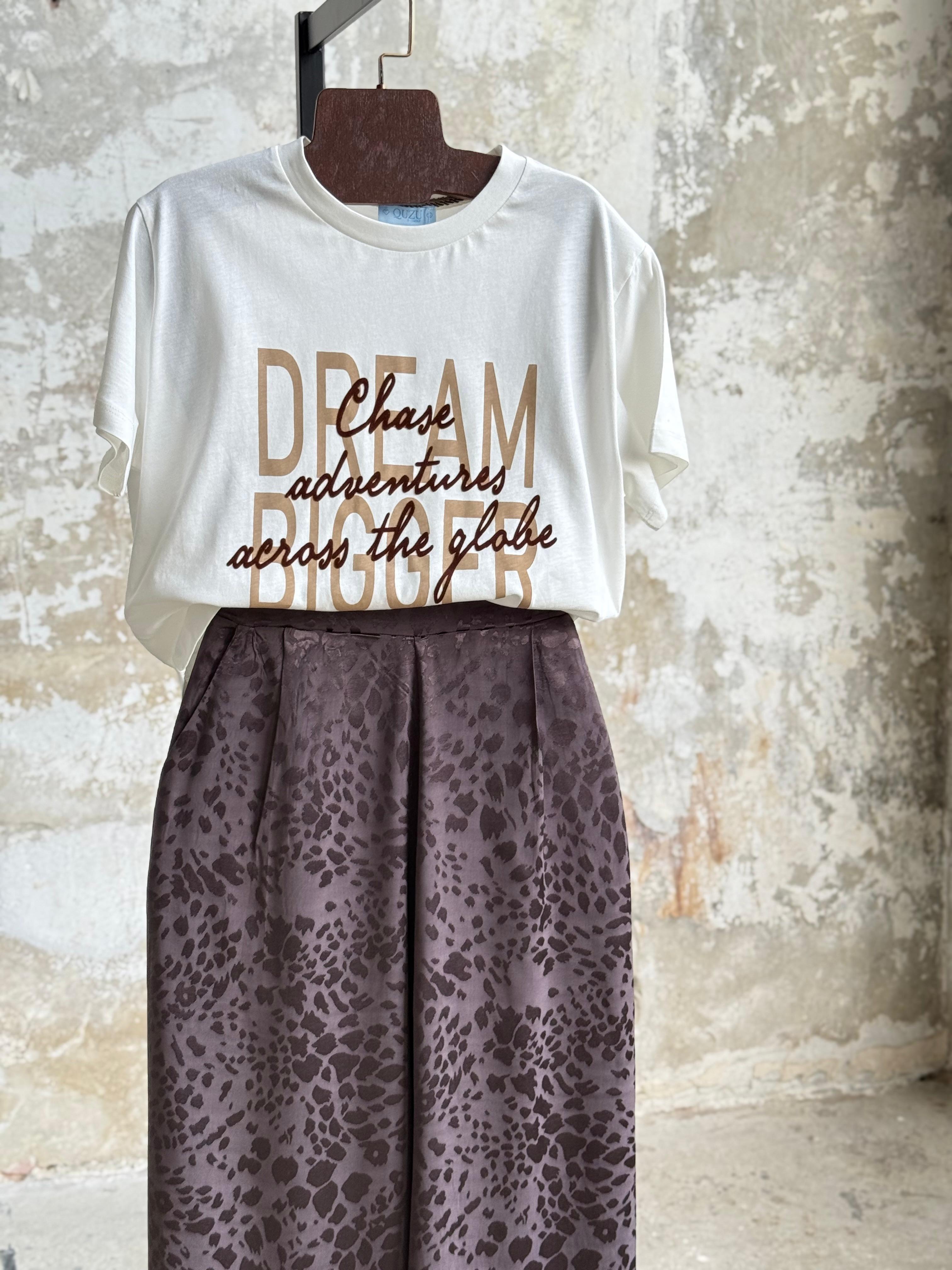 Slogan Baskılı Bisiklet Yaka Tişört (Ekru)