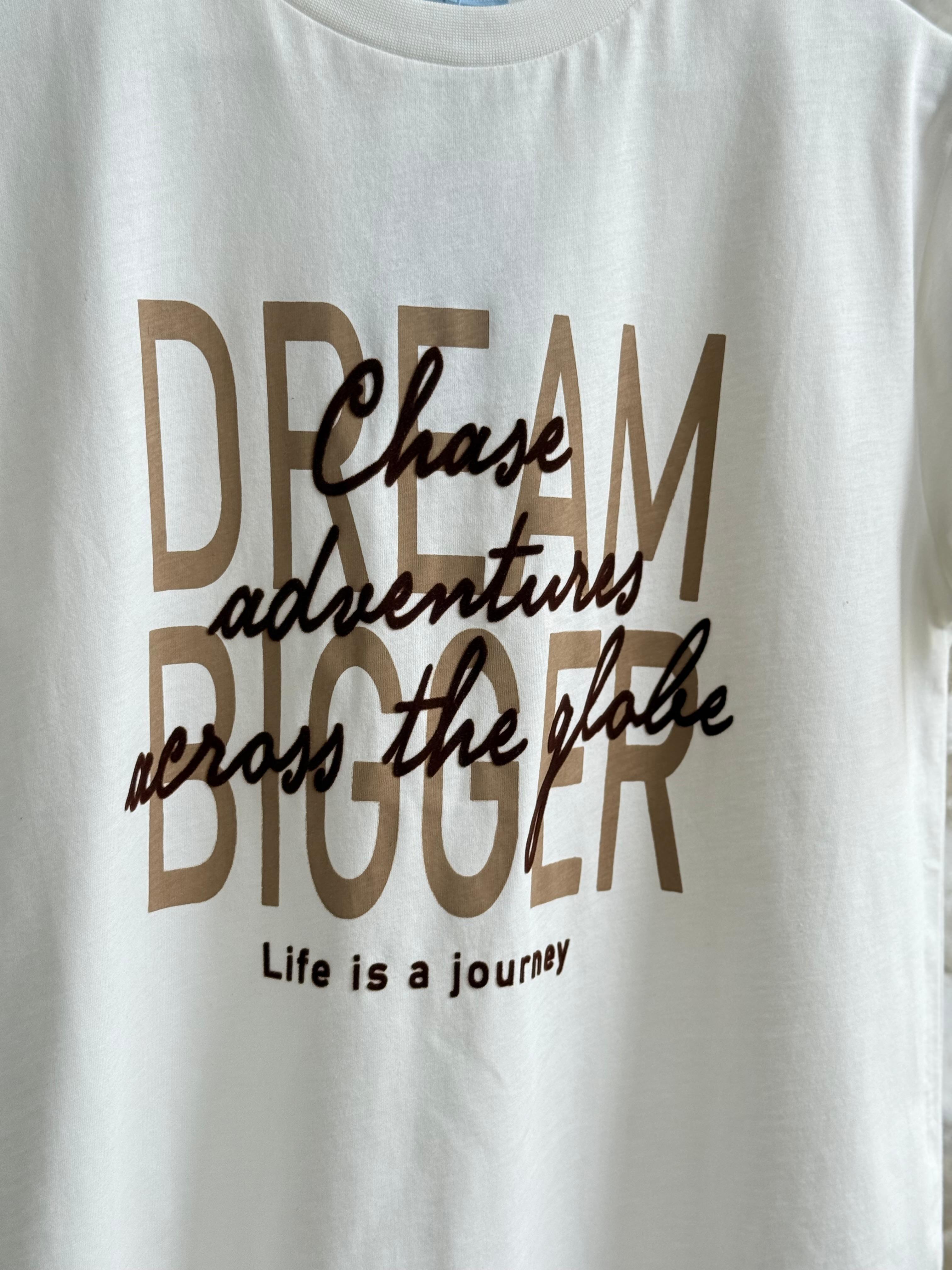 Slogan Baskılı Bisiklet Yaka Tişört (Ekru)