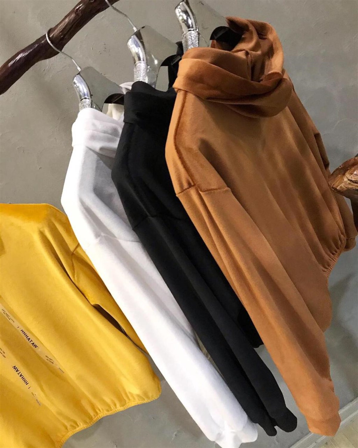 Süet Kadife Kumaş Kapşonlu Sweatshirt (SİYAH & TABA)