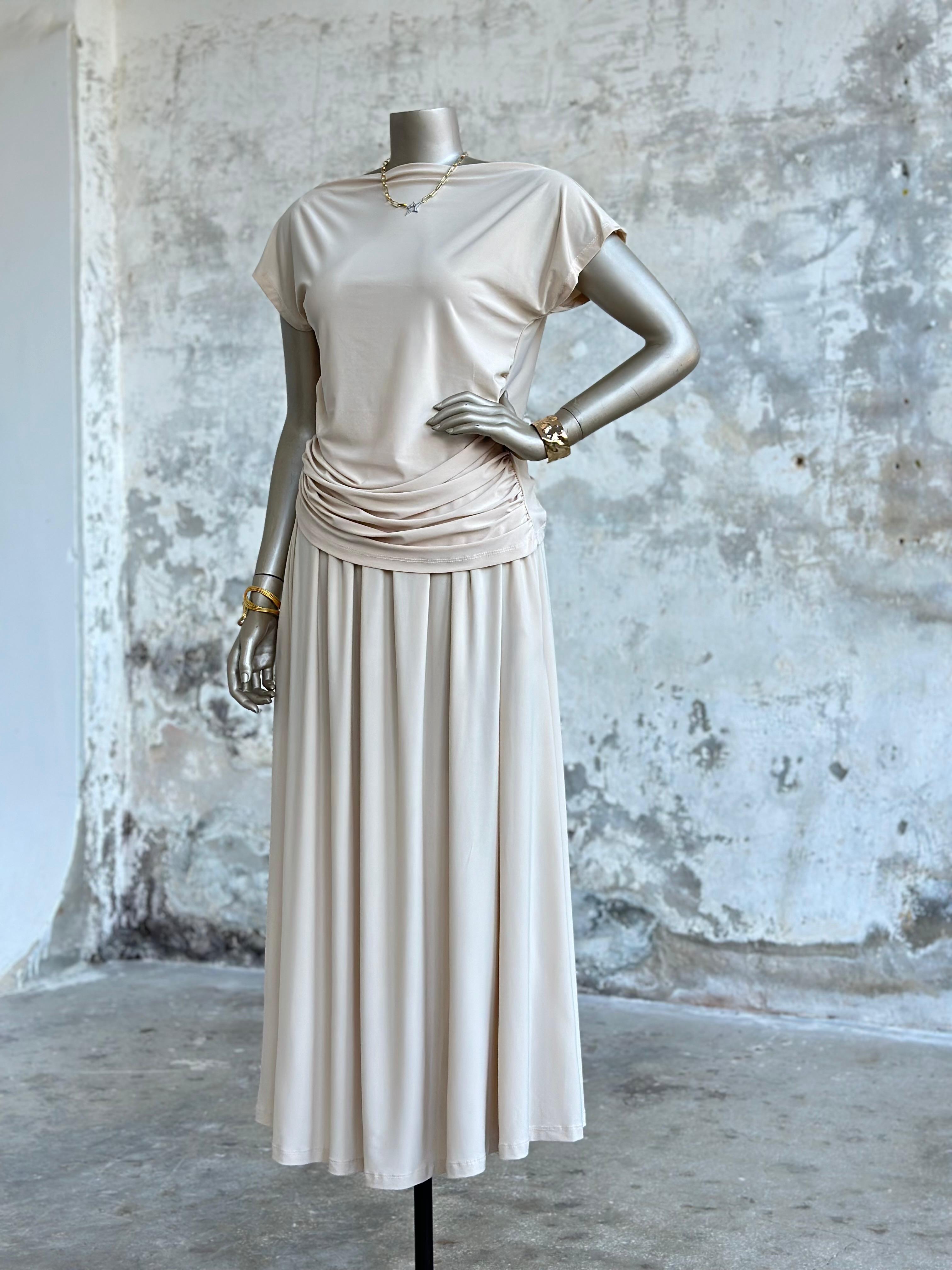 Süprem Kumaş Drape Detaylı Takım (Bej)