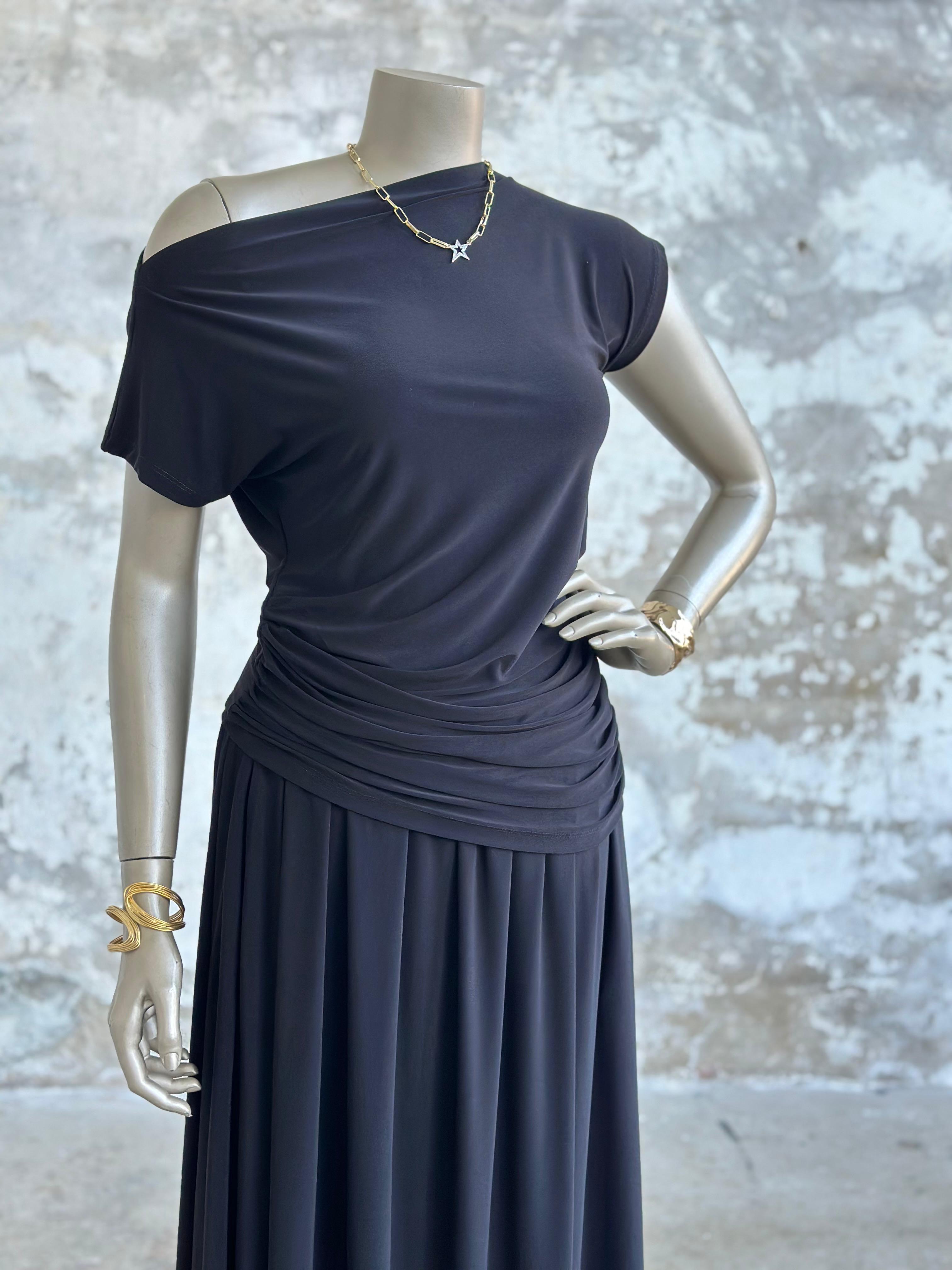 Süprem Kumaş Drape Detaylı Takım (Siyah)