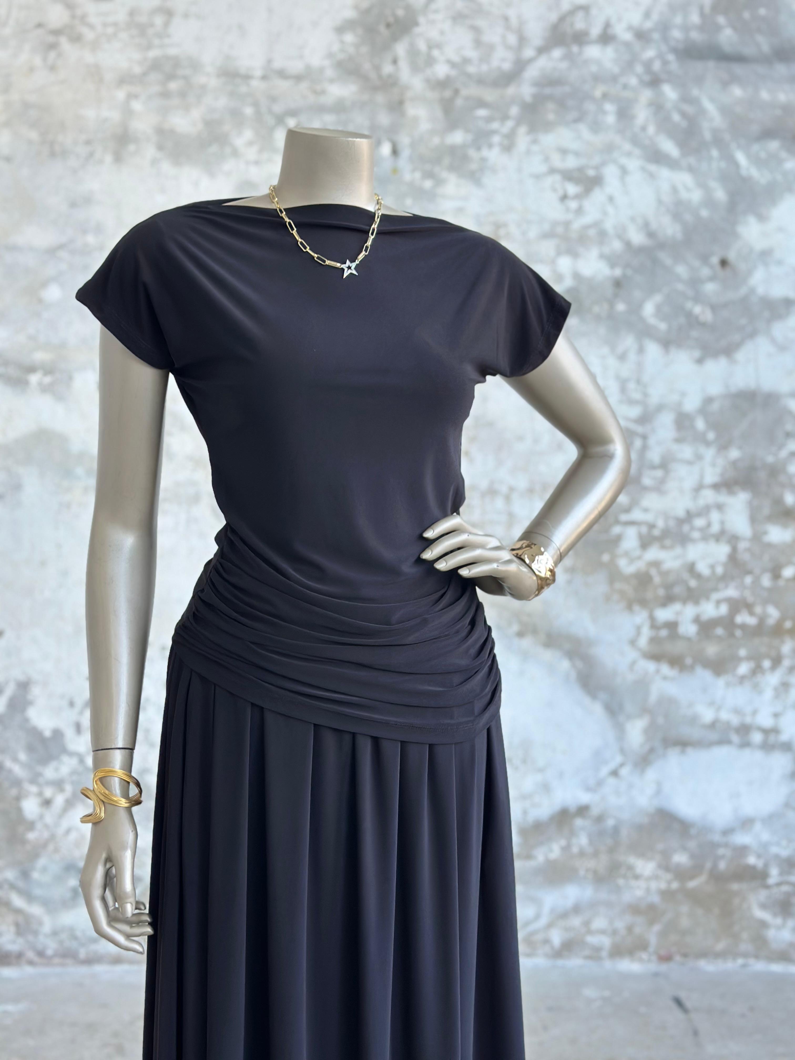 Süprem Kumaş Drape Detaylı Takım (Siyah)