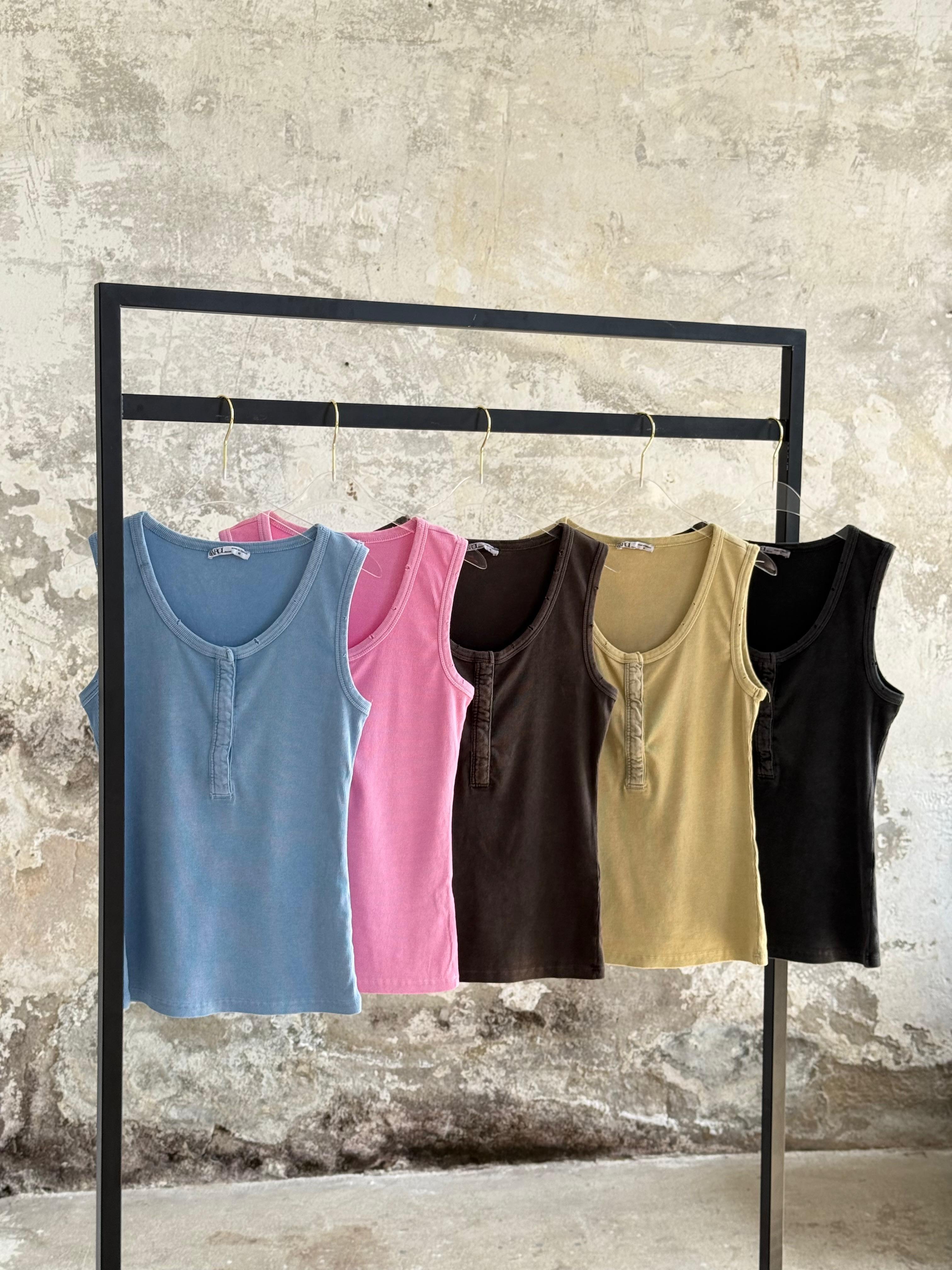 Taş Yıkama Çıtçıtlı Atlet (Bebe Mavisi)