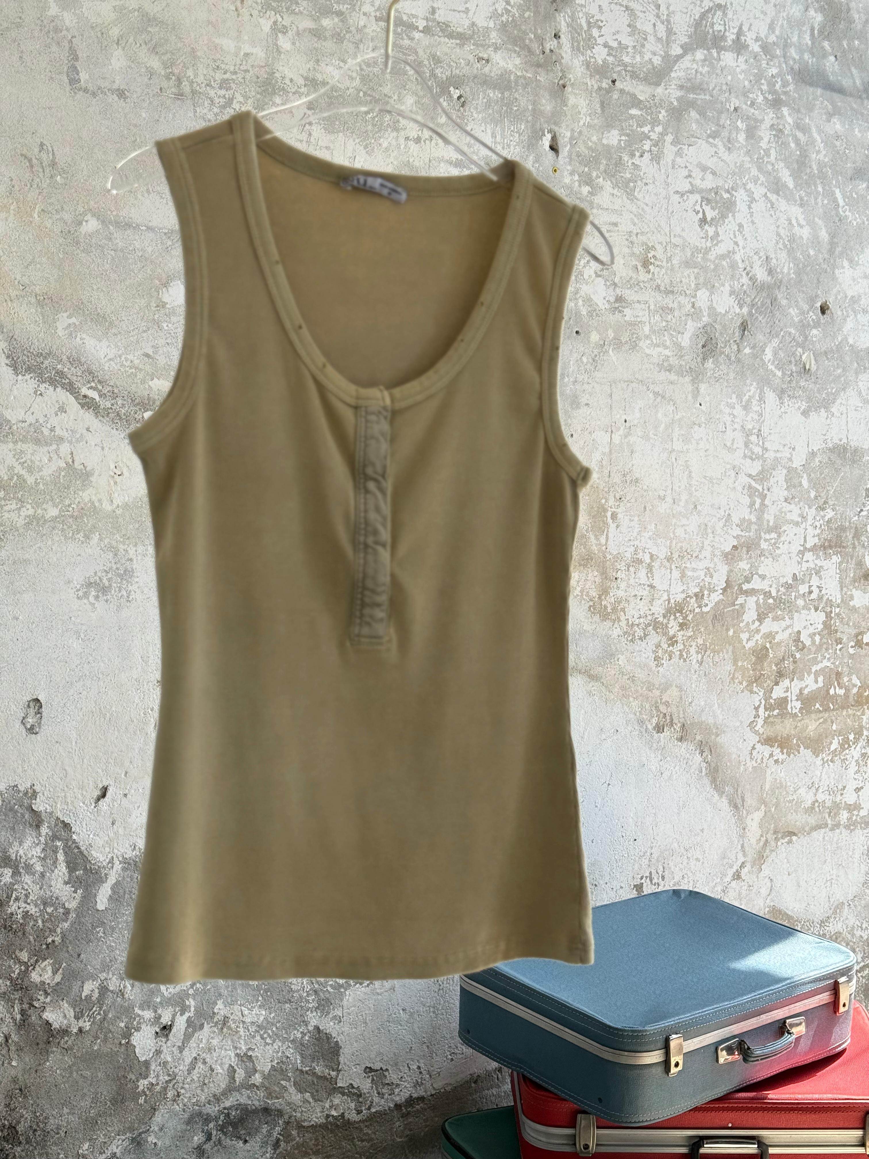 Taş Yıkama Çıtçıtlı Atlet (Haki)