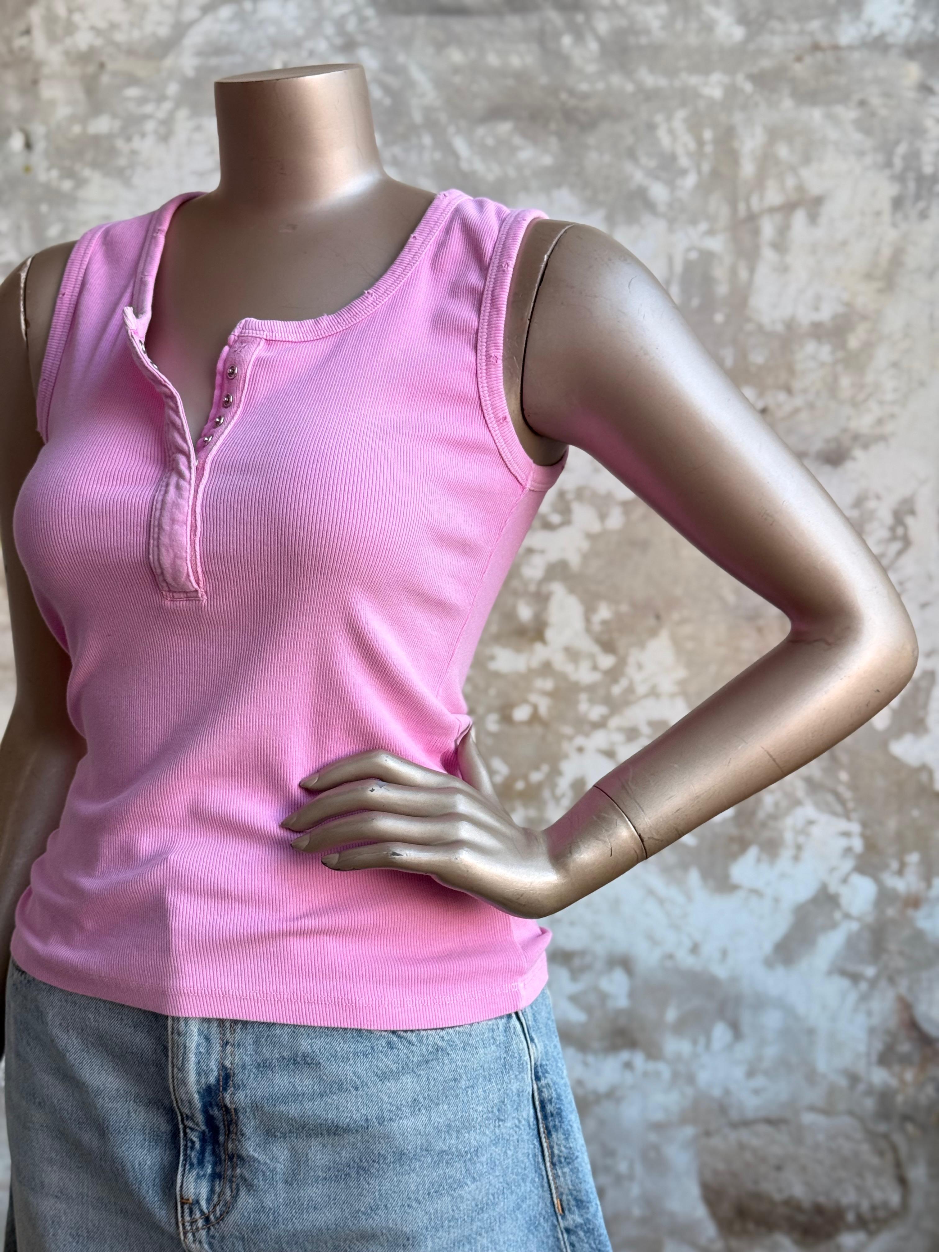 Taş Yıkama Çıtçıtlı Atlet (Pembe)