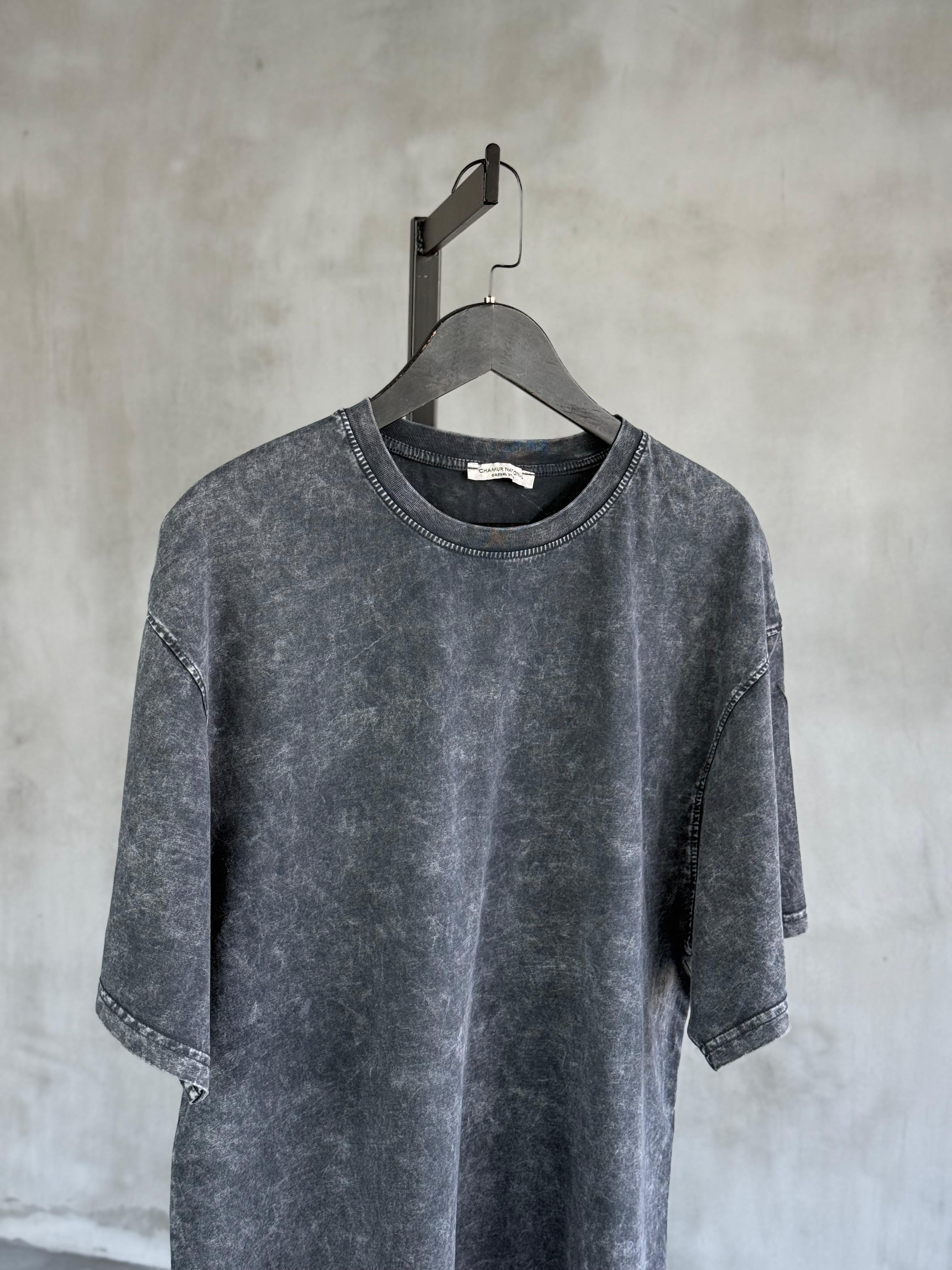 Taş Yıkama Oversize Dokuma Tshrt (Antrasit)