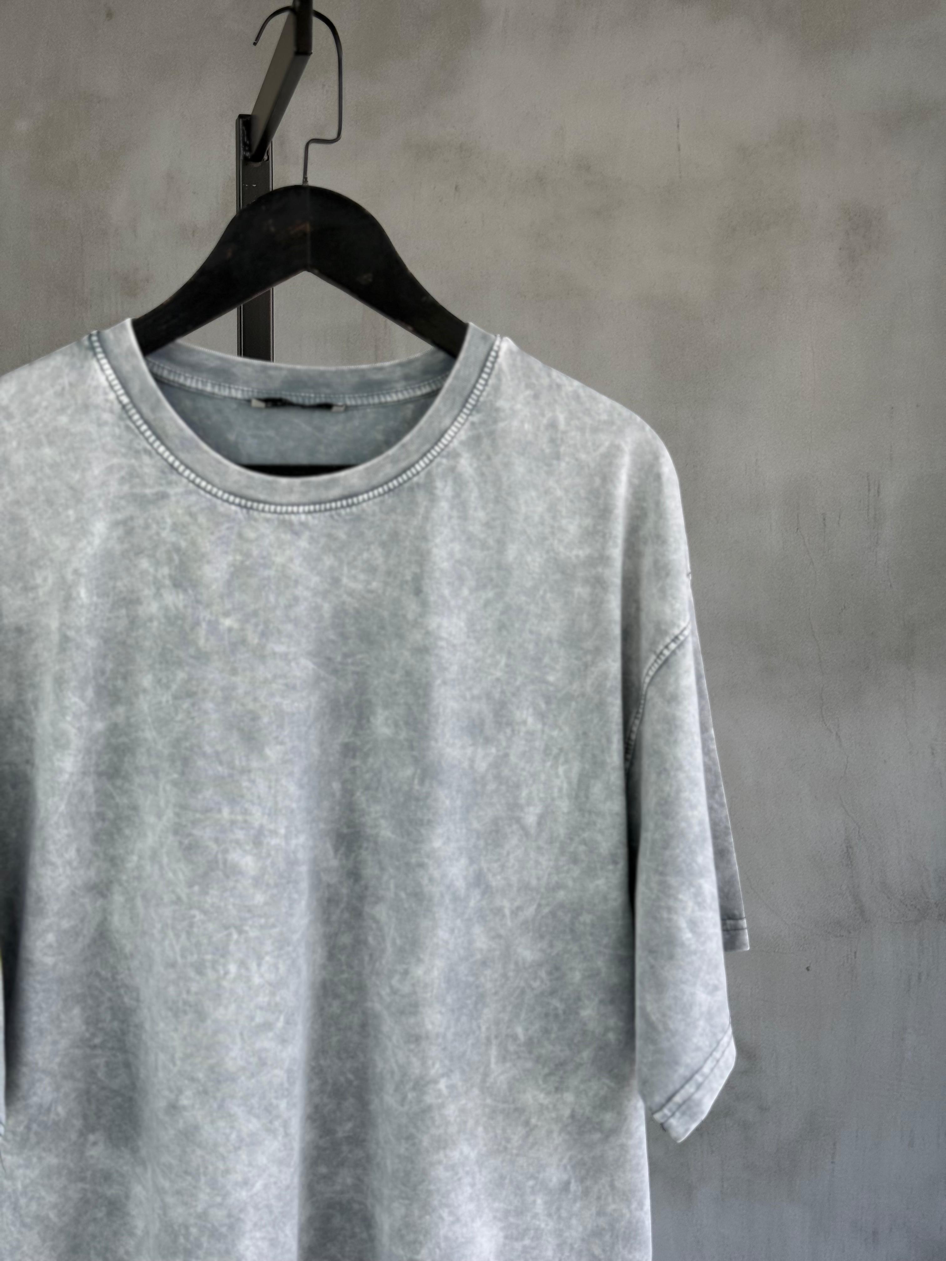 Taş Yıkama Oversize Dokuma Tshrt (Gri)