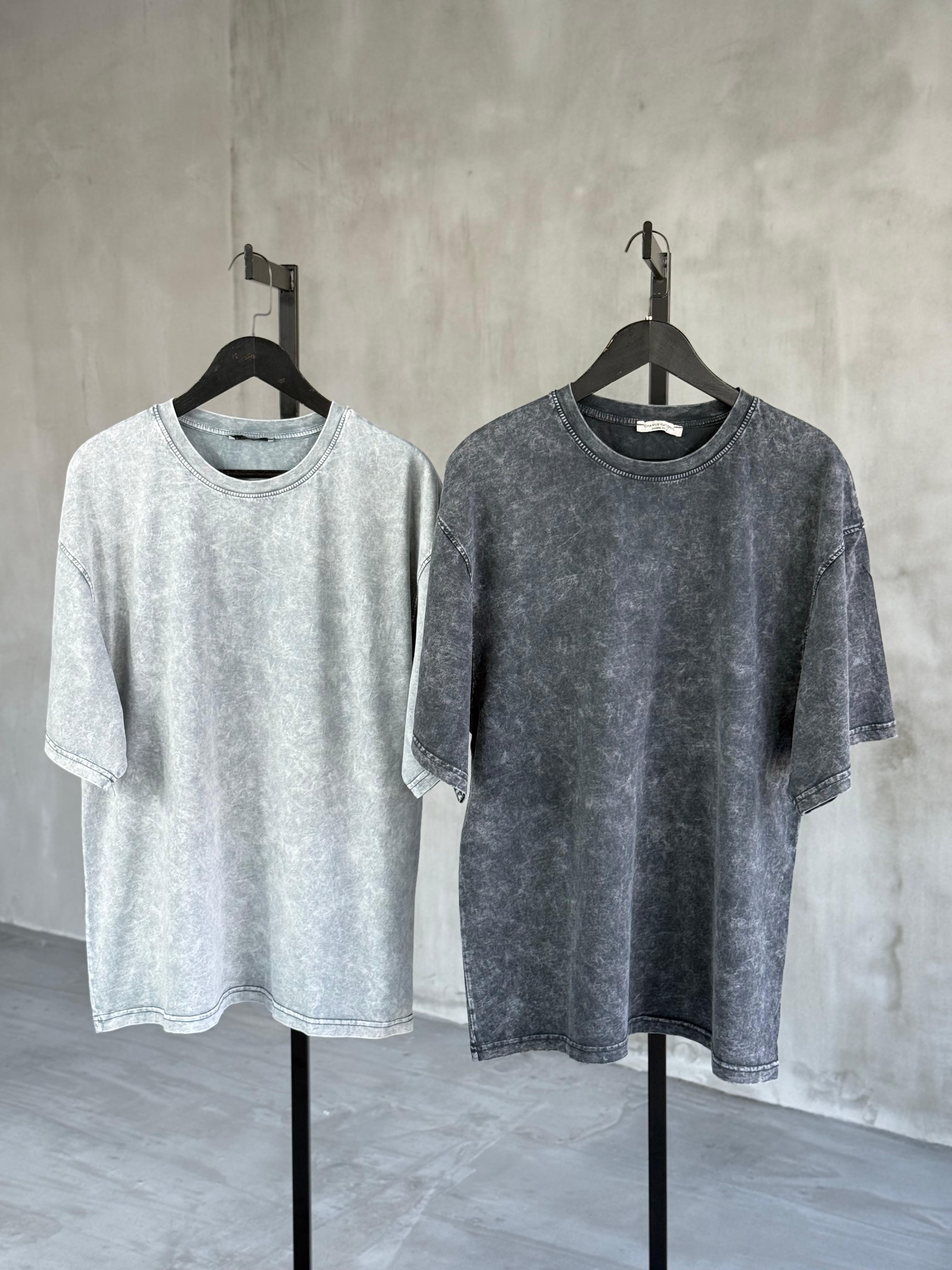 Taş Yıkama Oversize Dokuma Tshrt (Gri)