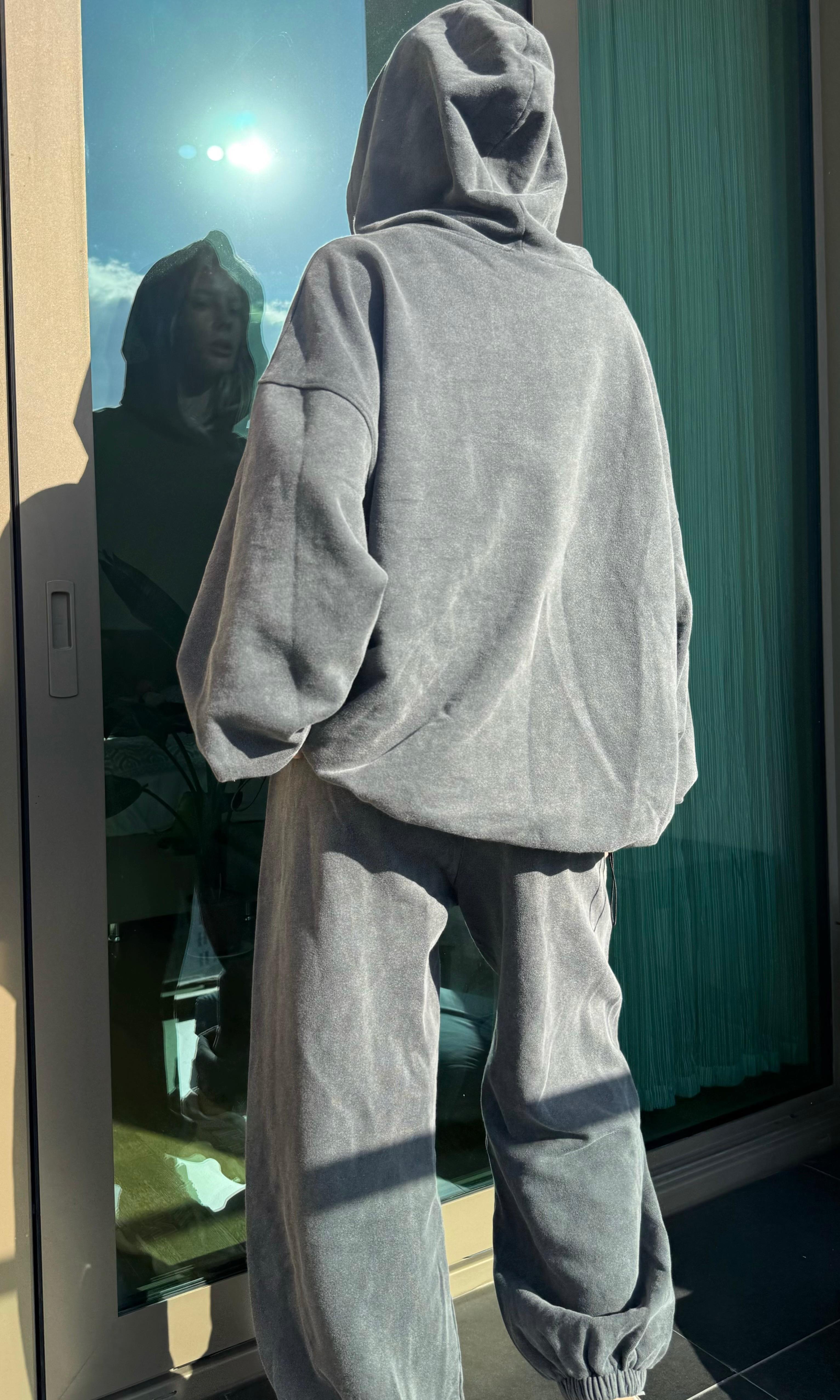 Taş Yıkamalı Büzgü Detay Oversize Sweat (Antrasit)