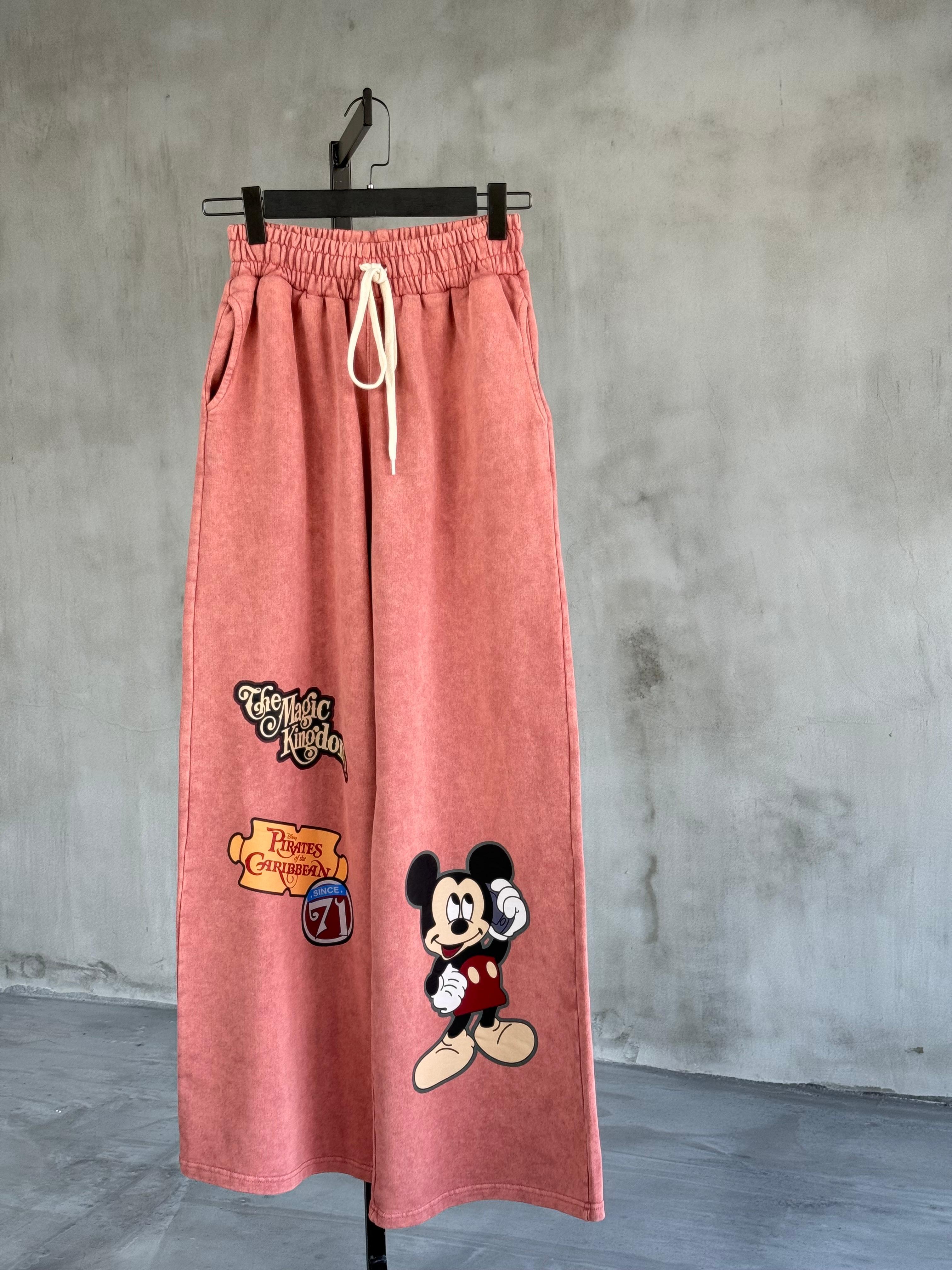 Taş Yıkamalı Mickey Mouse Baskılı Bol Pantolon (Kiremit)