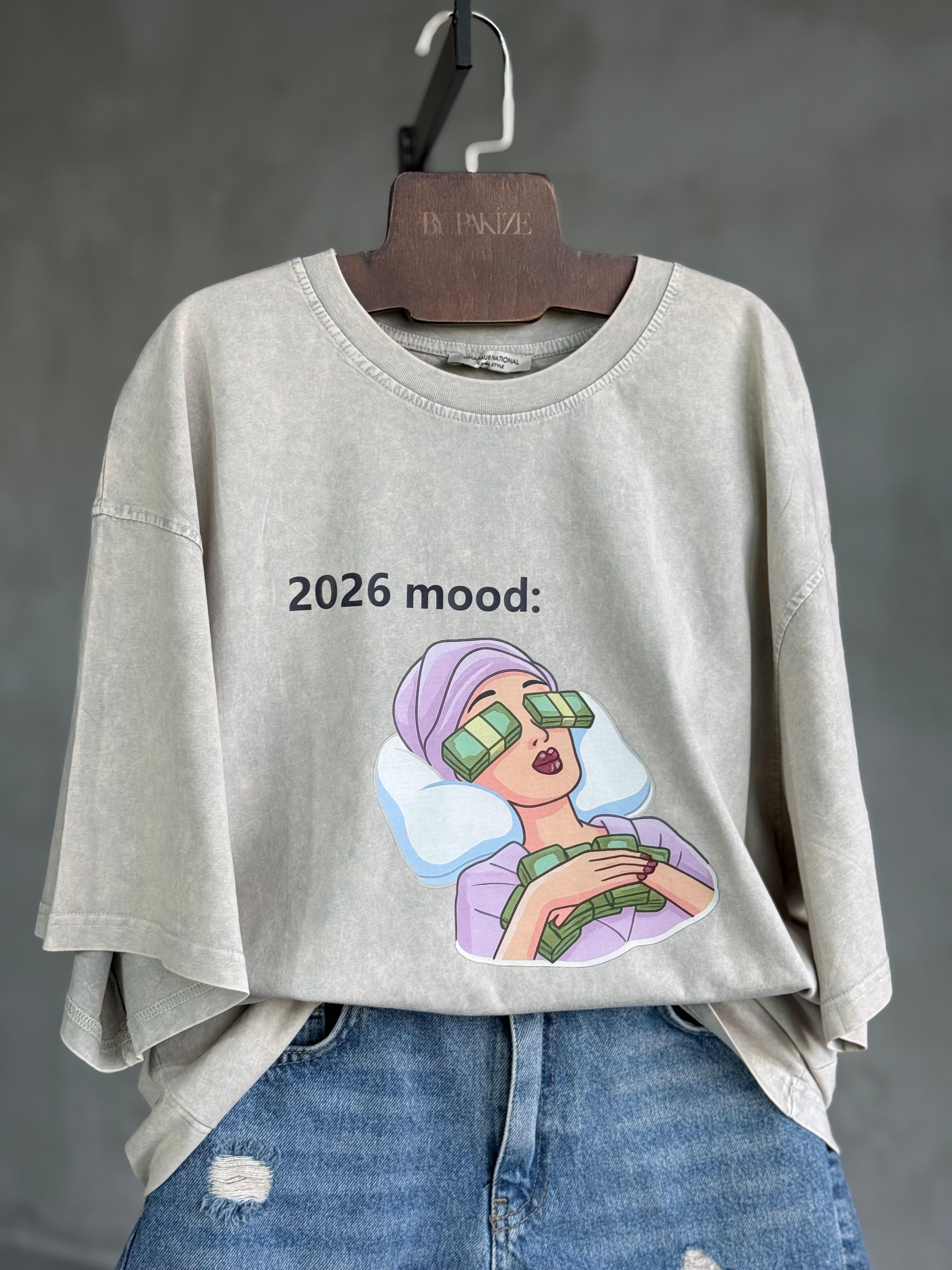 Taş Yıkamalı Oversize Yazı Baskılı Dokuma Tişört (Taş)