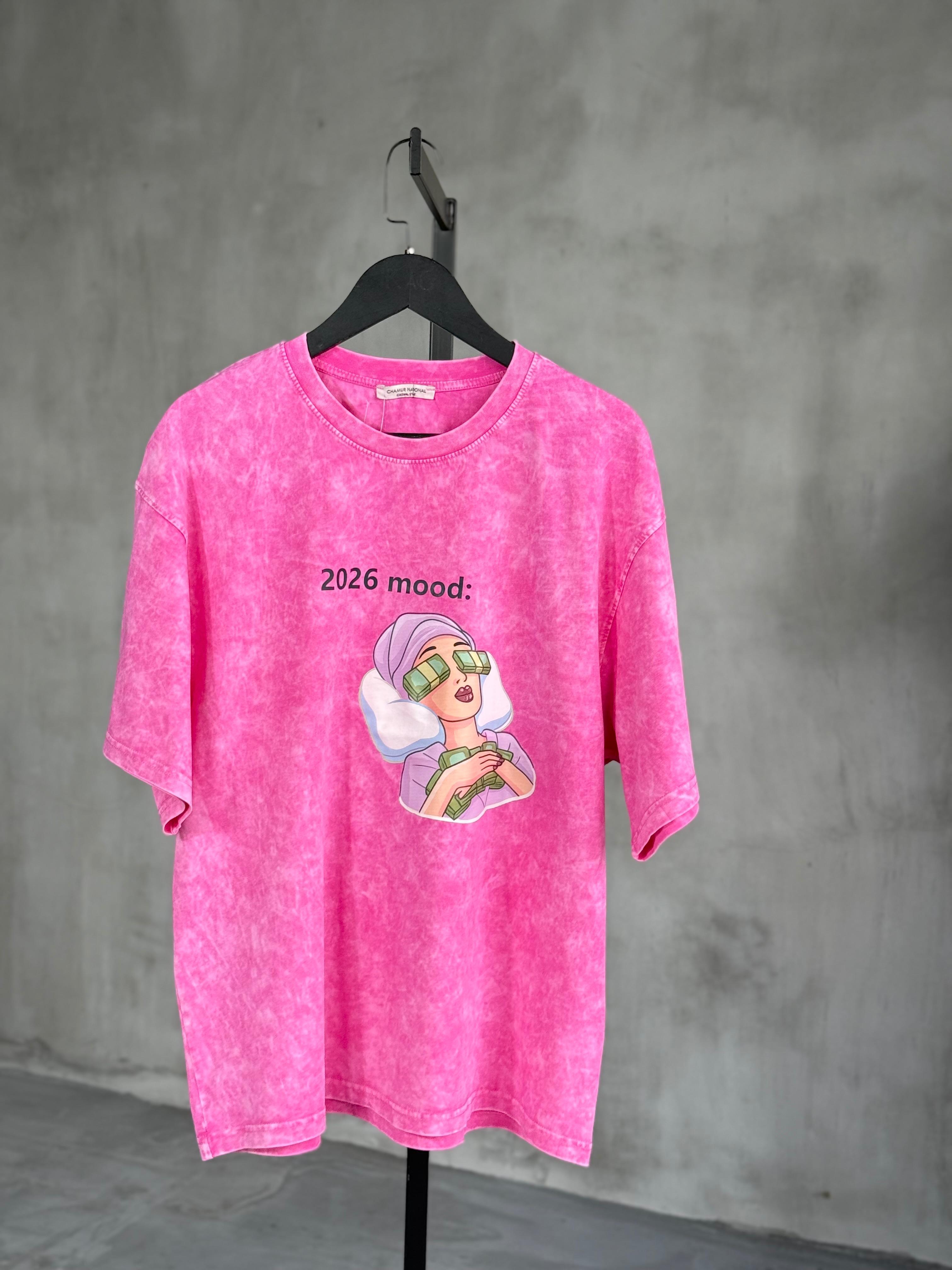 Taş Yıkamalı Oversize Yazı Baskılı  Dokuma Tişört (Antrasit)