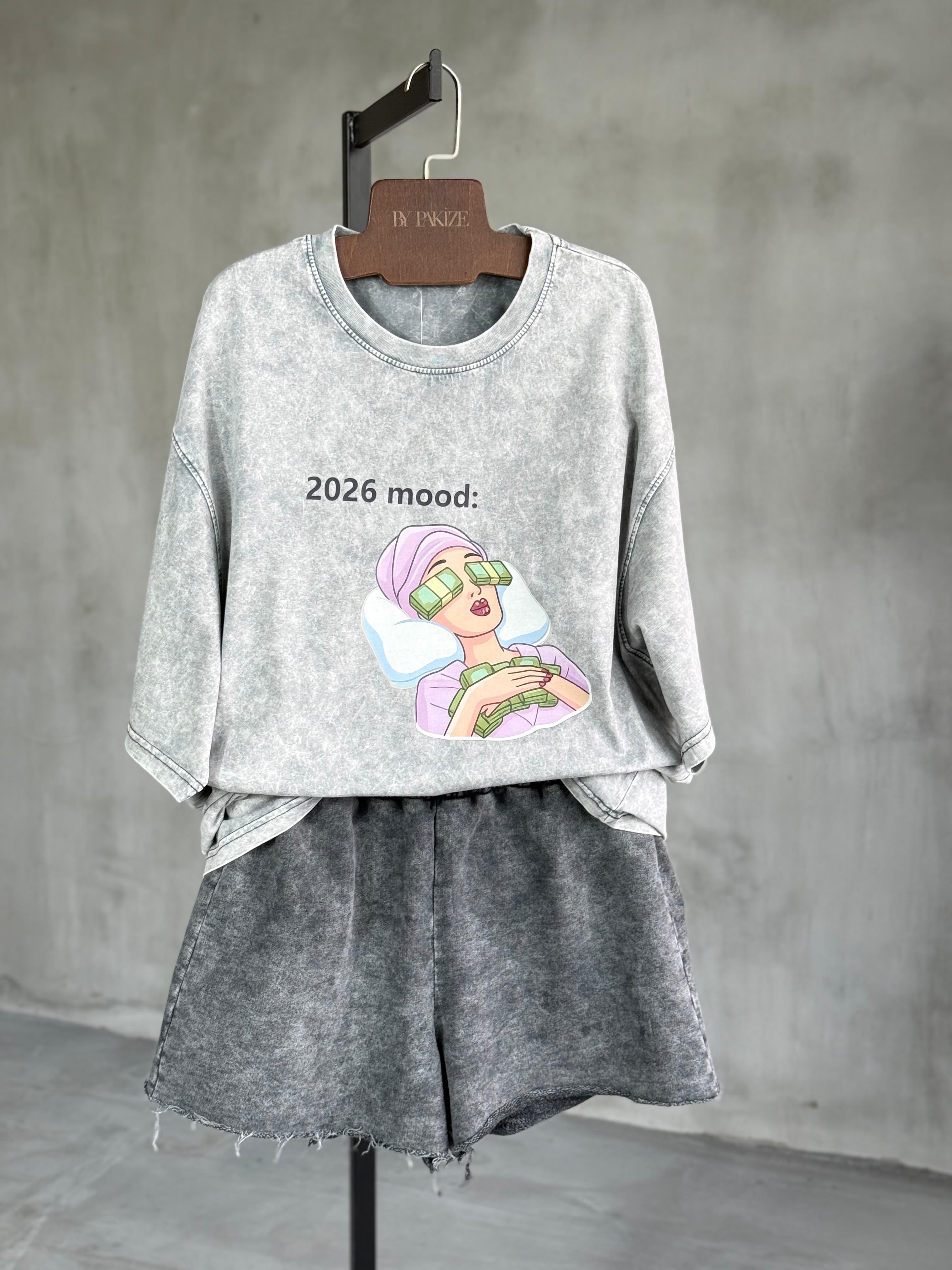 Taş Yıkamalı Oversize Yazı Baskılı Dokuma Tişört  (Pembe)