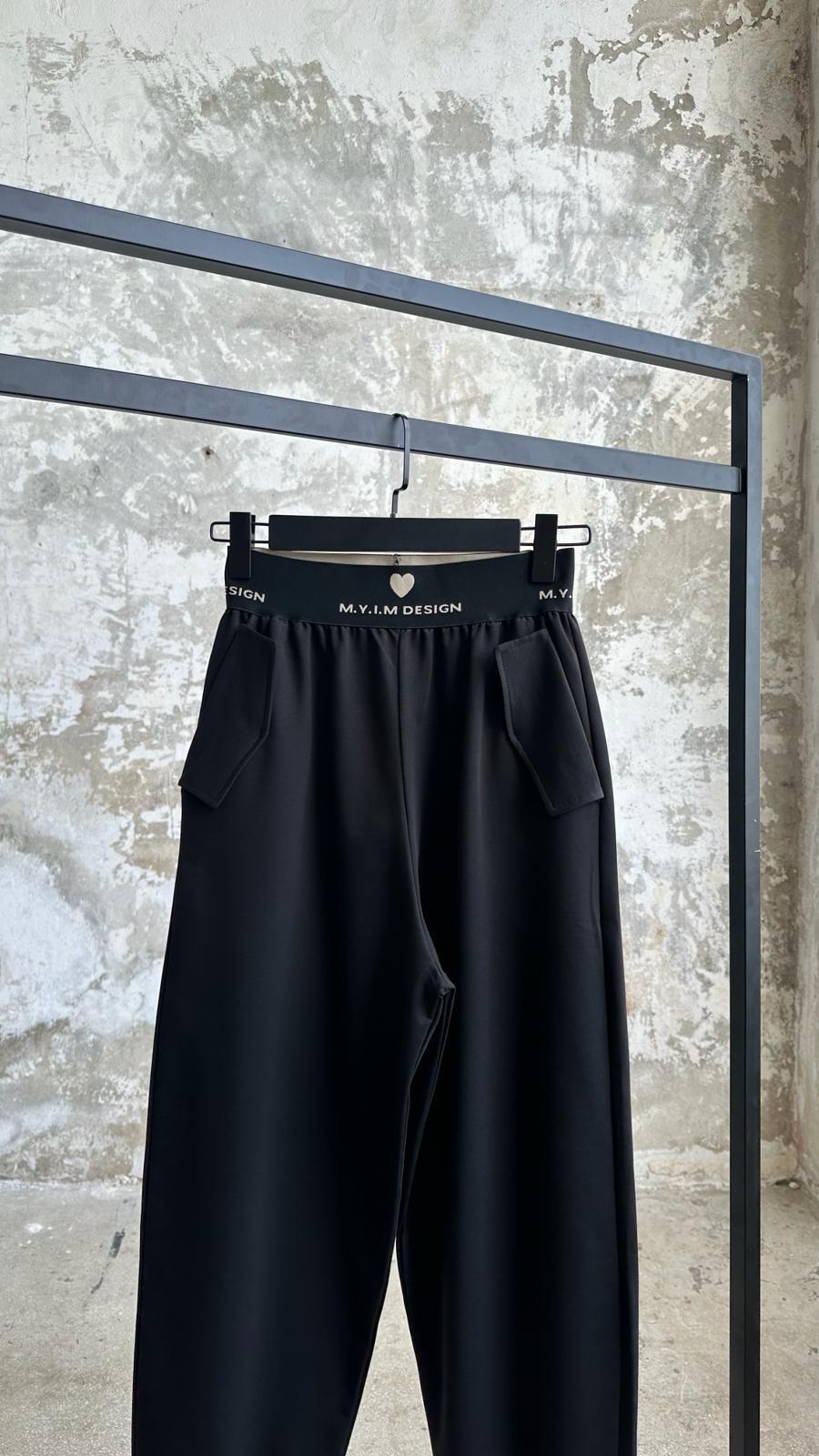 Tasarım Belden Lastik Detaylı Kadın Pantolon (Siyah)
