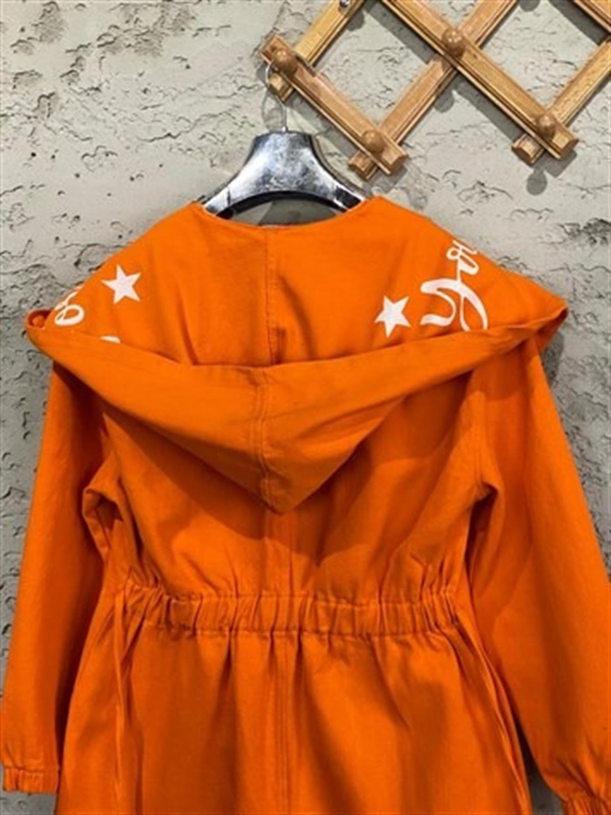 Tasarım Belden Lastikli Gabardin Dokulu Ceket (Oranj)