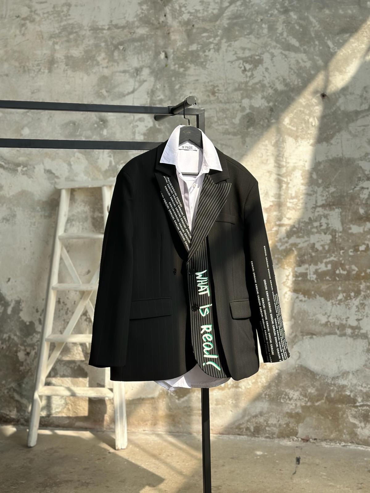 Tasarım Black Neon Yazı Baskılı Blazer Ceket (Siyah) 