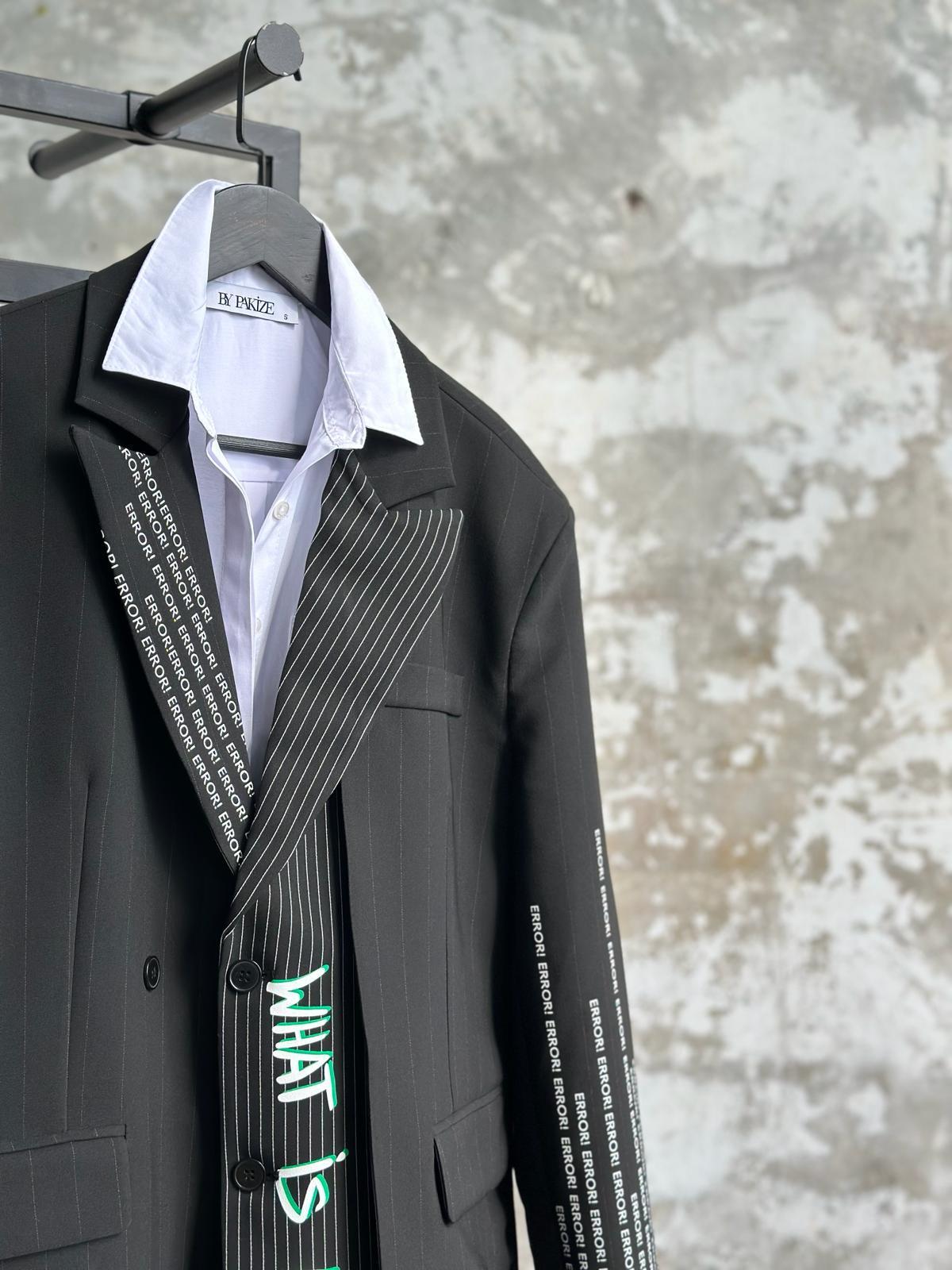 Tasarım Black Neon Yazı Baskılı Blazer Ceket (Siyah) 