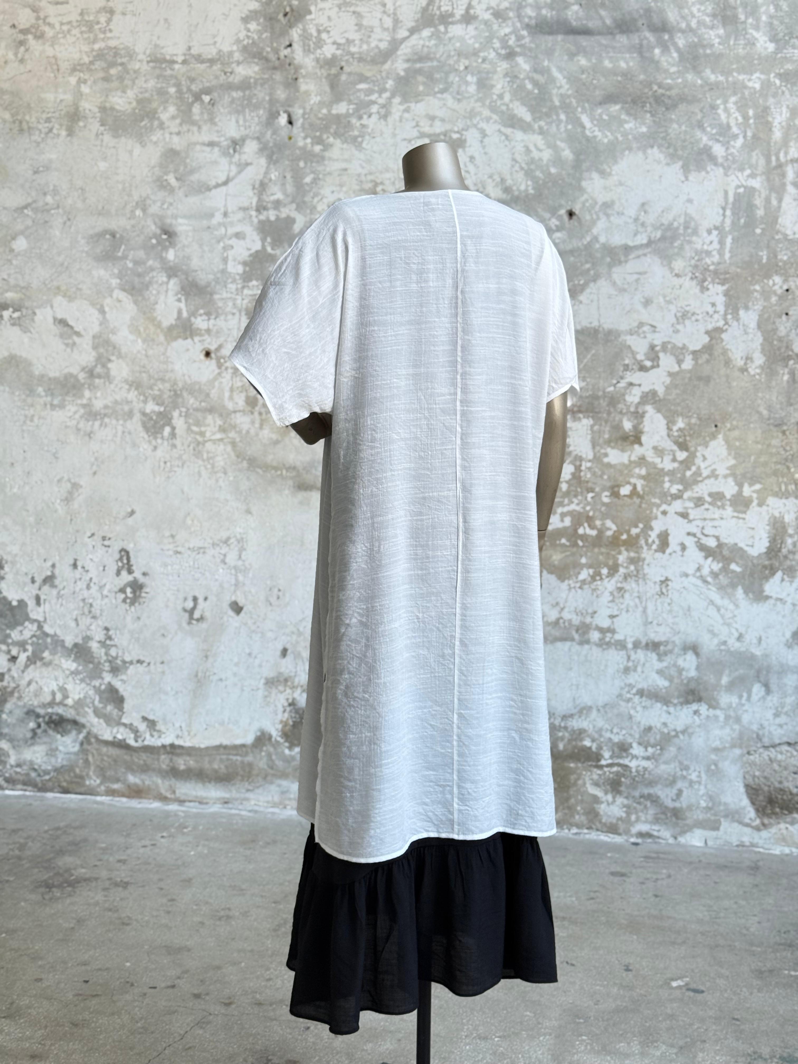 Tasarım Çift Katlı V Yaka Basic Elbise (Beyaz)