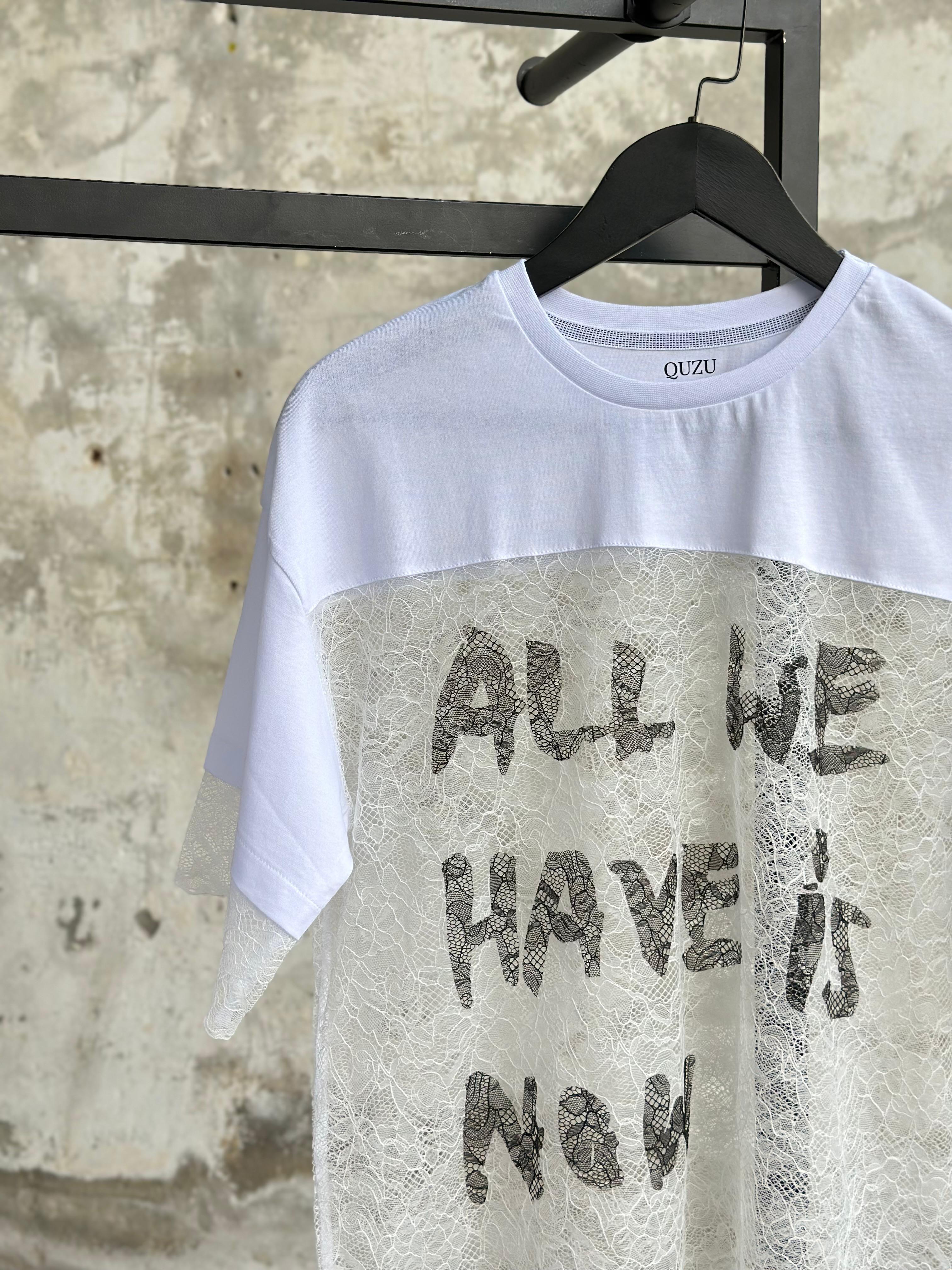 Tasarım Dantel İşçilikli Tişört (Beyaz)