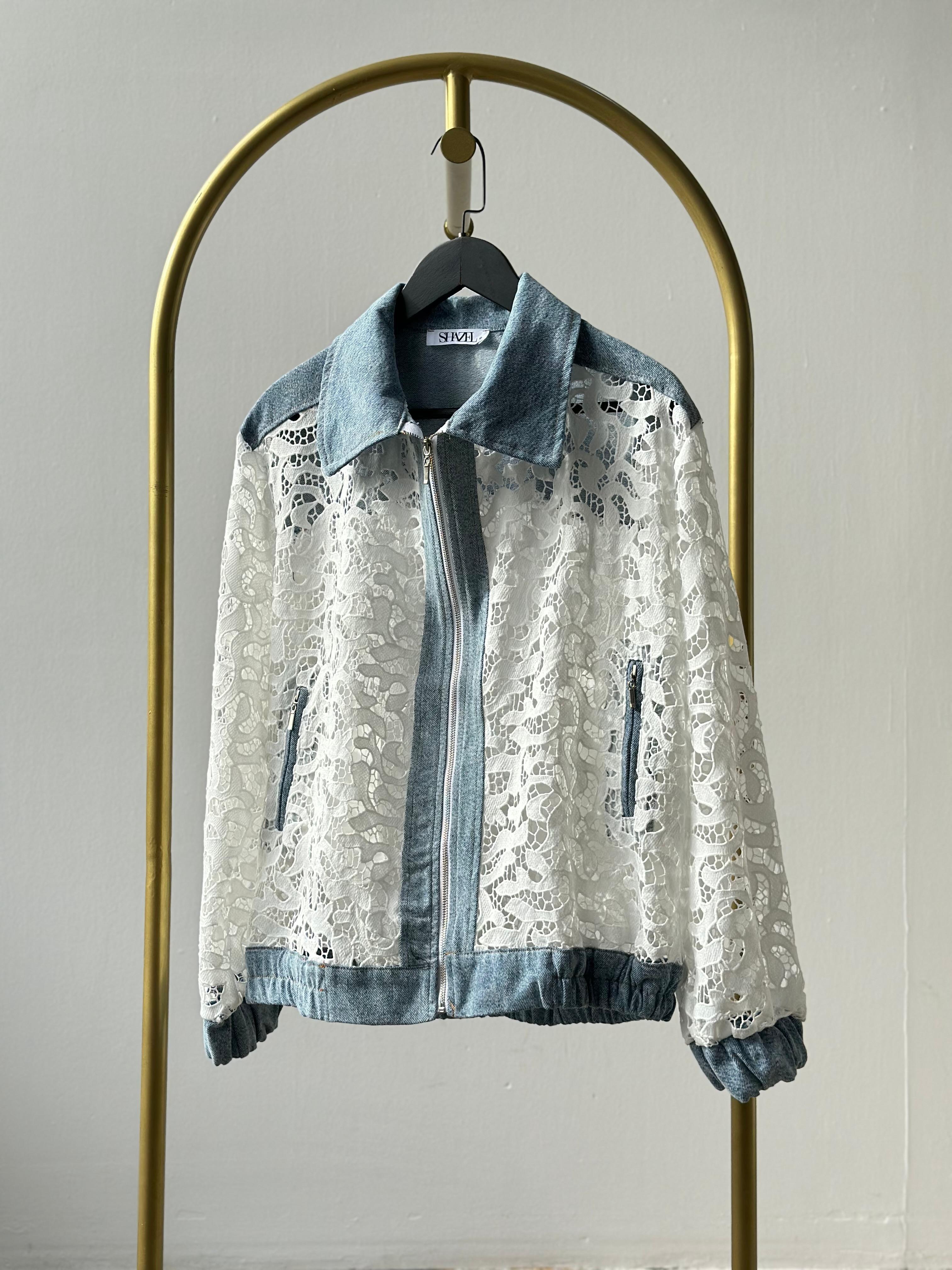 Tasarım Denim Detaylı Dantel Ceket (Beyaz)