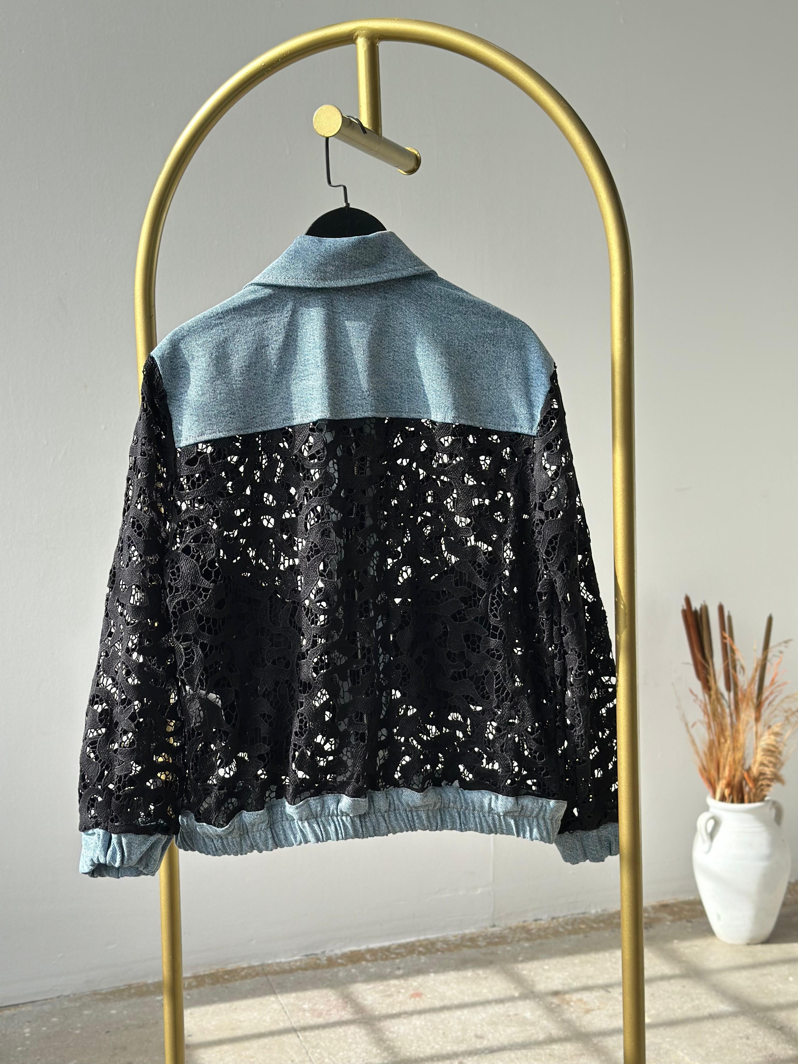 Tasarım Denim Detaylı Dantel Ceket (Siyah)