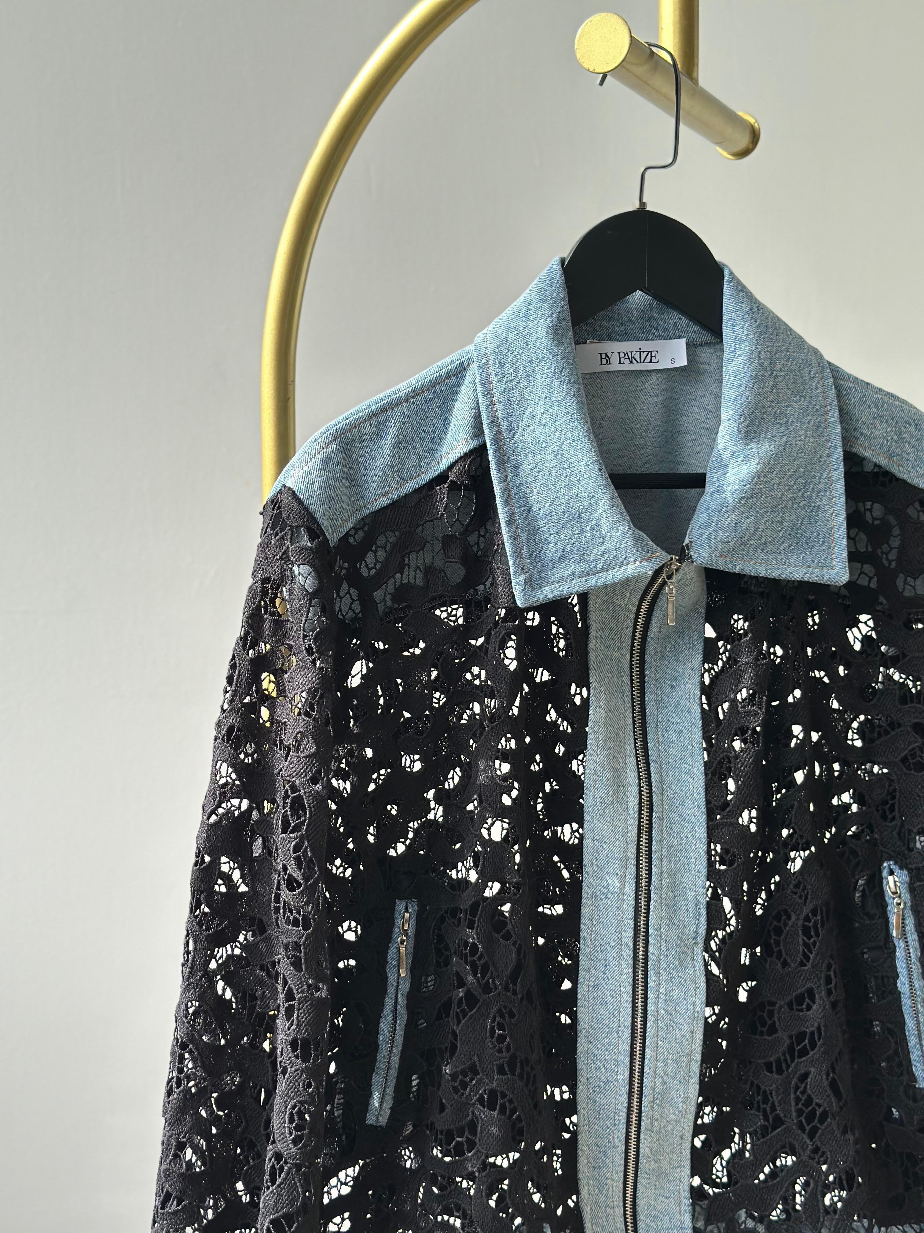 Tasarım Denim Detaylı Dantel Ceket (Siyah)