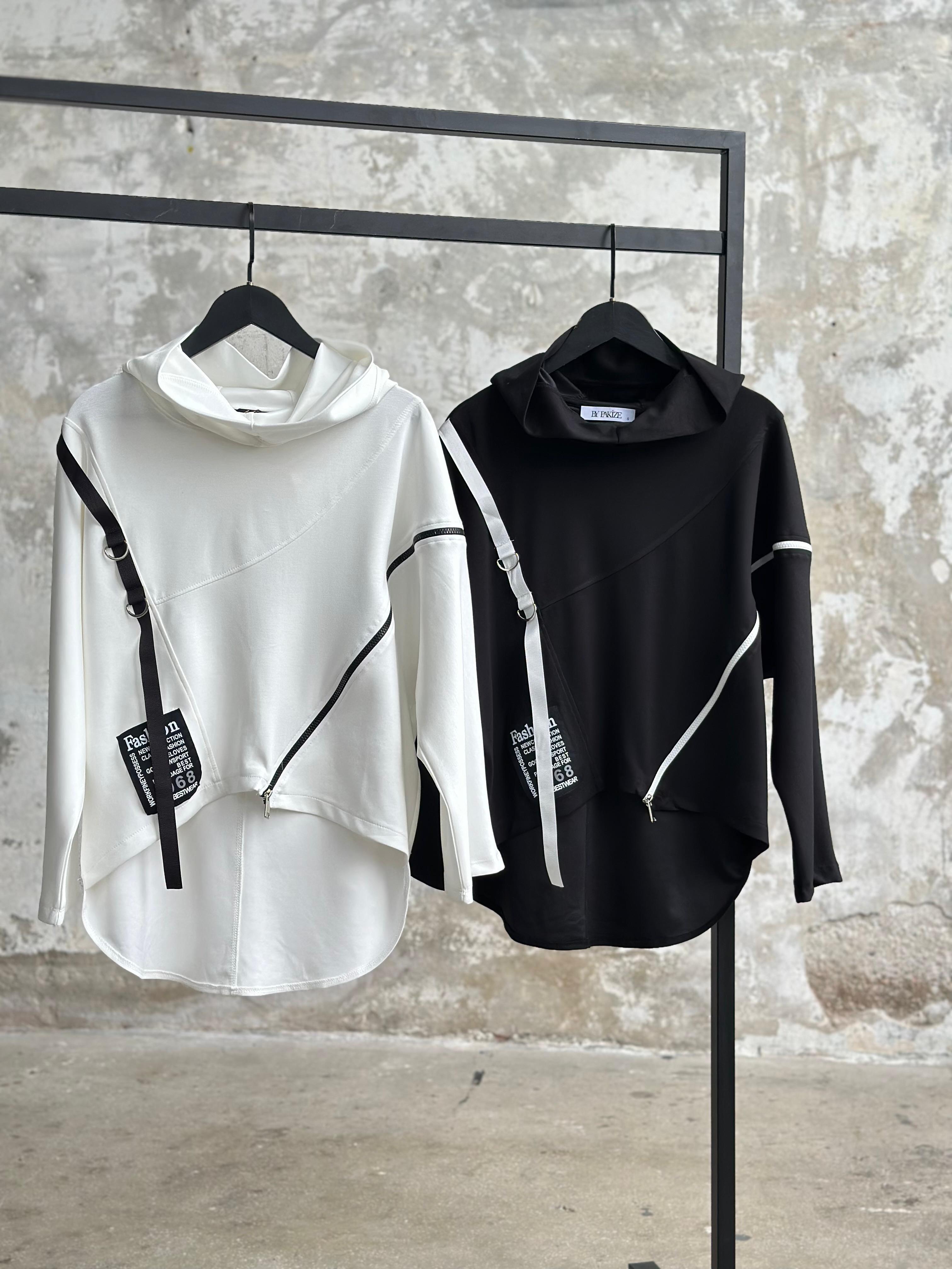 Tasarım Fermuar Detaylı Sweat (Beyaz)