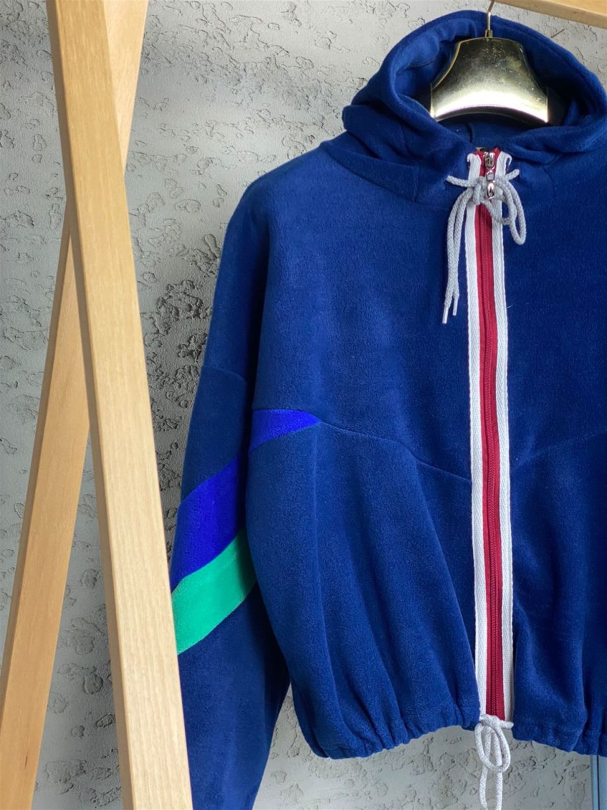 Tasarım Kapüşonlu Polar Ceket (Lacivert)