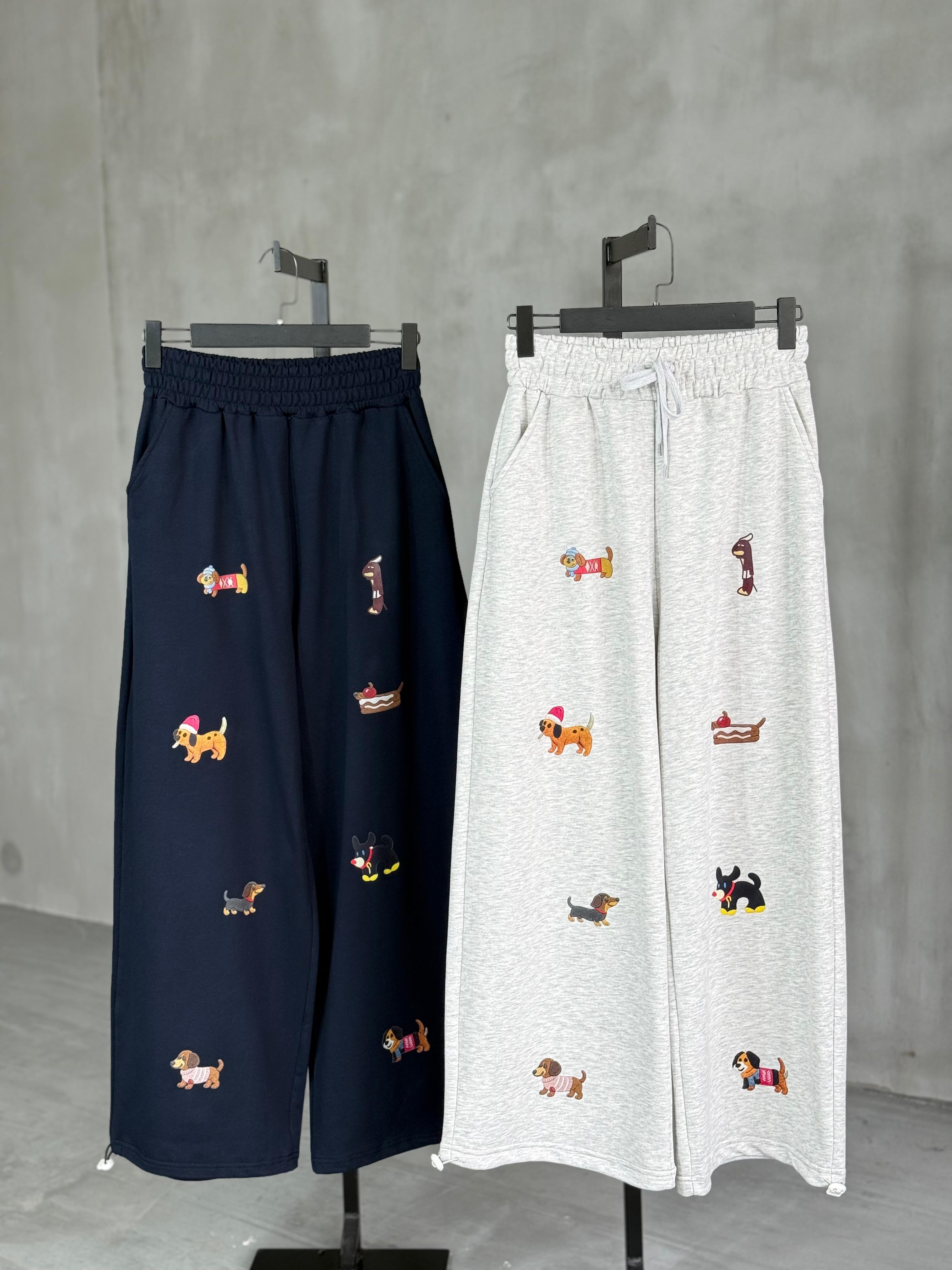 Tasarım Köpek Desenli Premium Pantolon (Lacivert)