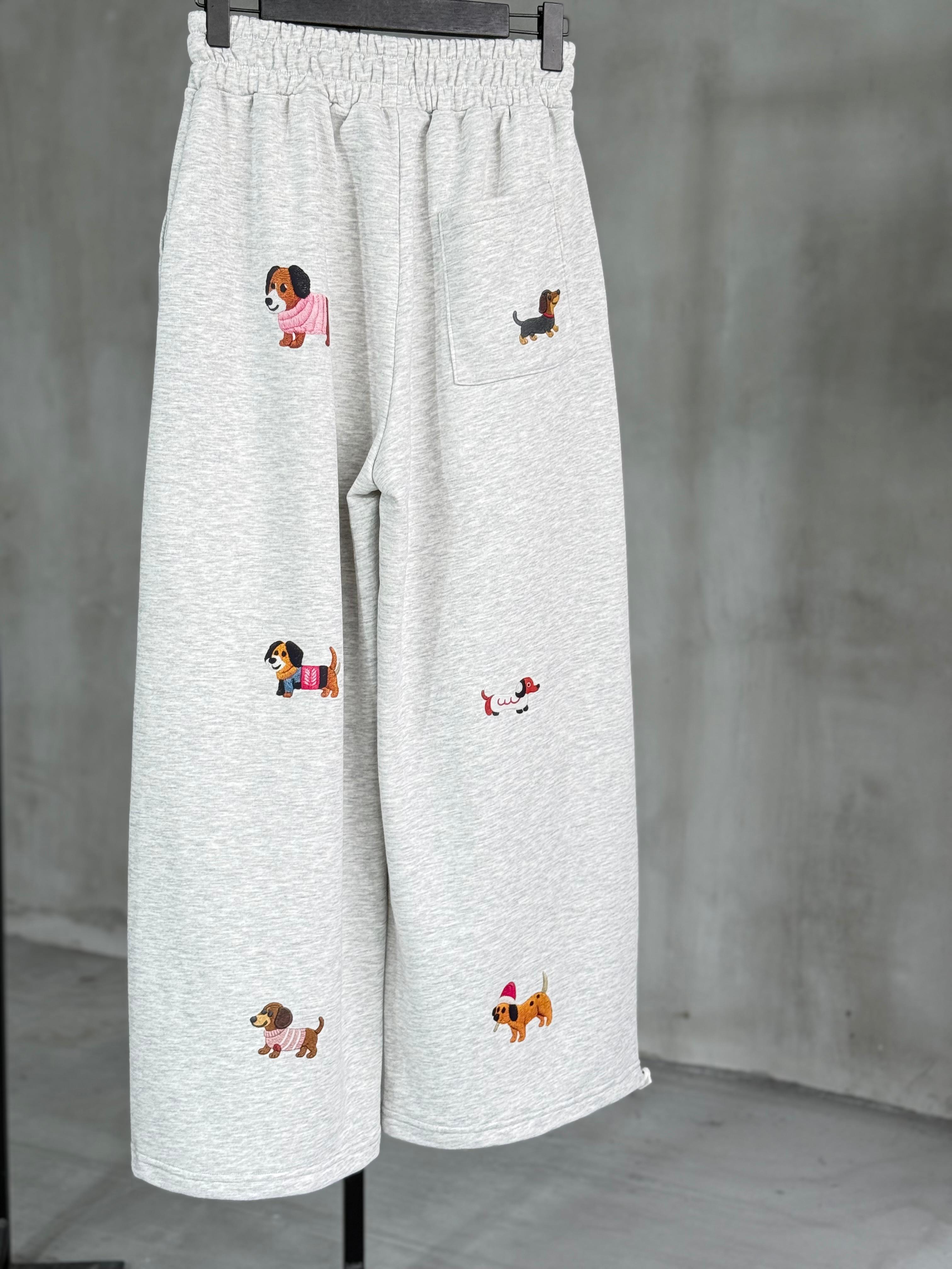 Tasarım Köpek Desenli Premium Pantolon (Gri)