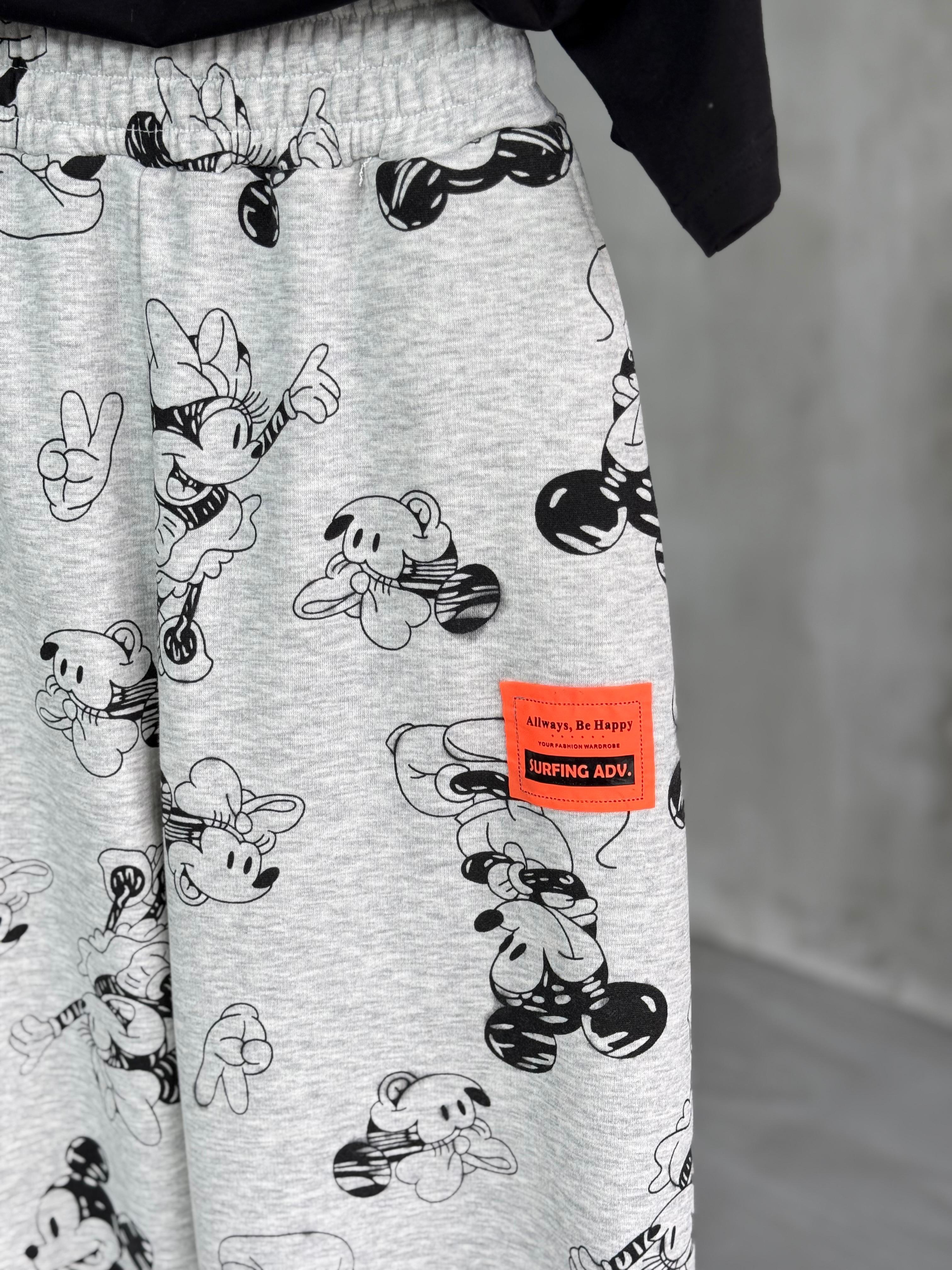 Tasarım Mickey Desenli Armalı Premium TAKIM  (Gri)