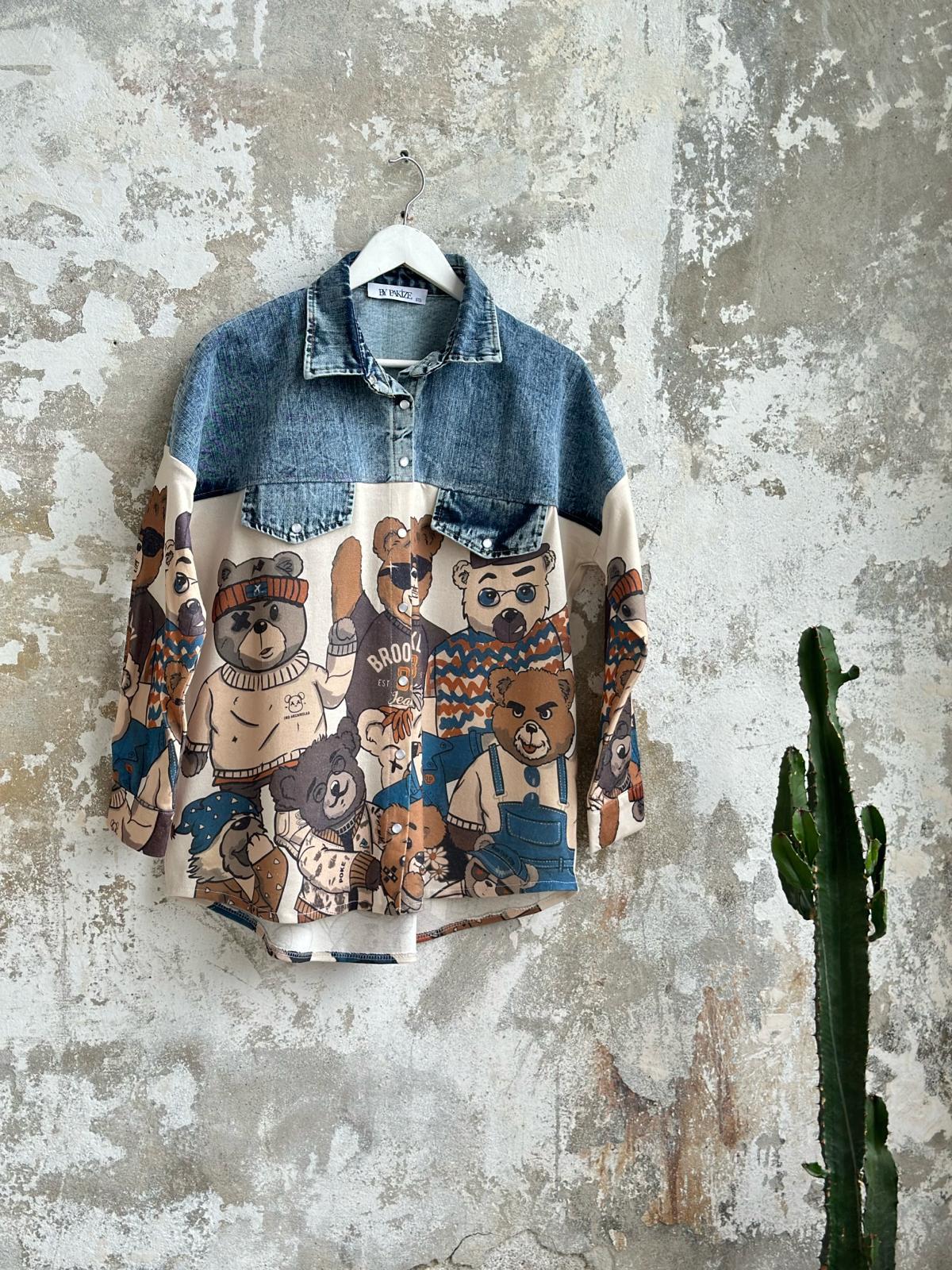 Tasarım Model Kot Detaylı Baskılı Ceket (Bej)